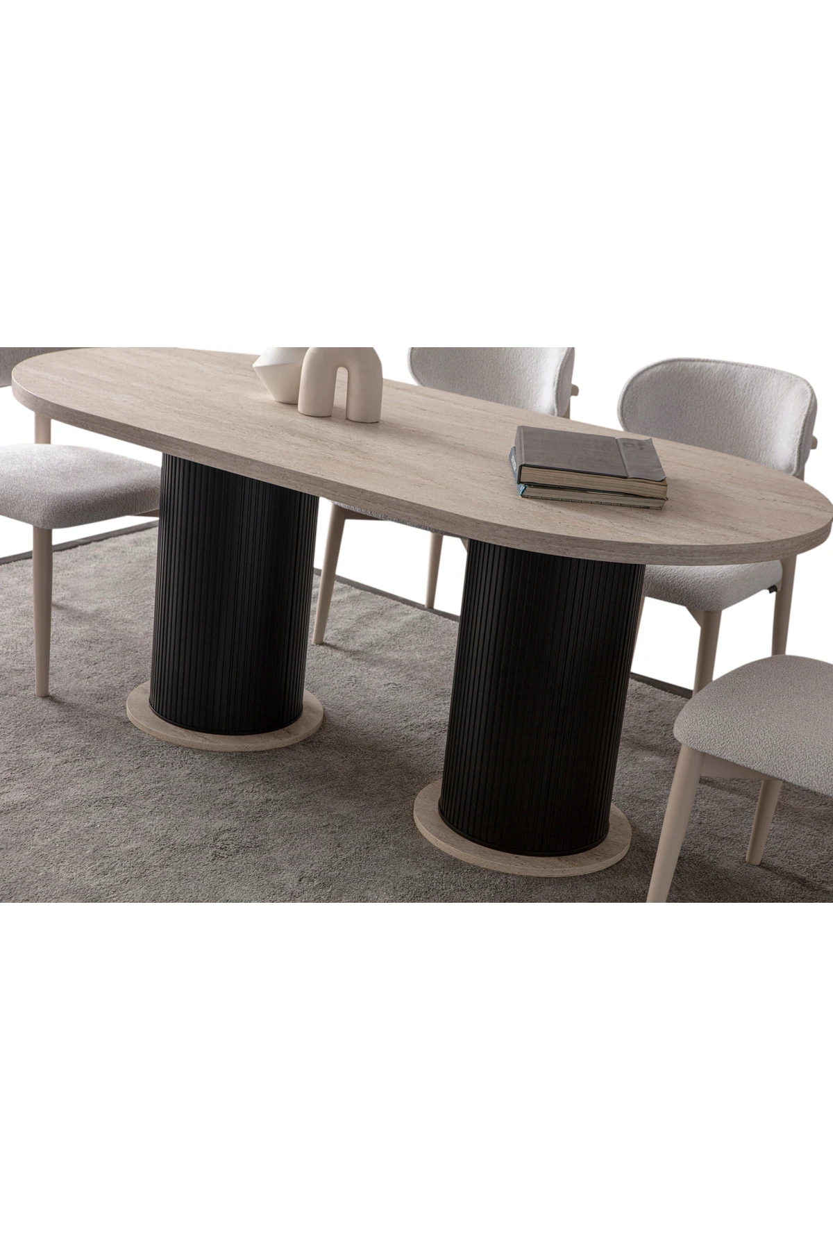 Traverten Oval 4 Sandalyeli Masa Takımı