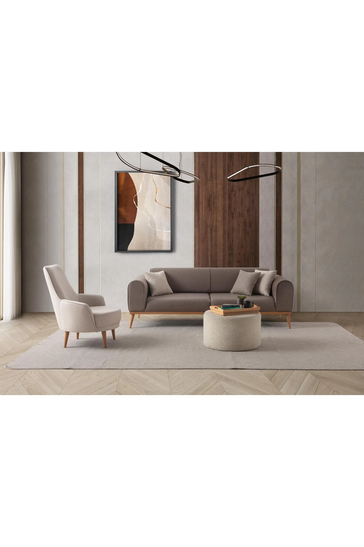 Rebull 3+3+1 Koltuk Takımı Kahverengi + Sütlü Kahve