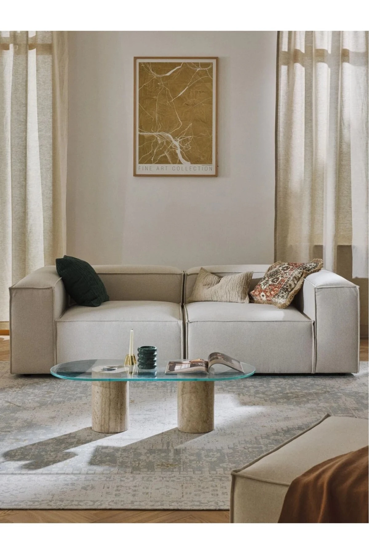 Mira 2 Modüler İkili Koltuk Keten Kırık Beyaz