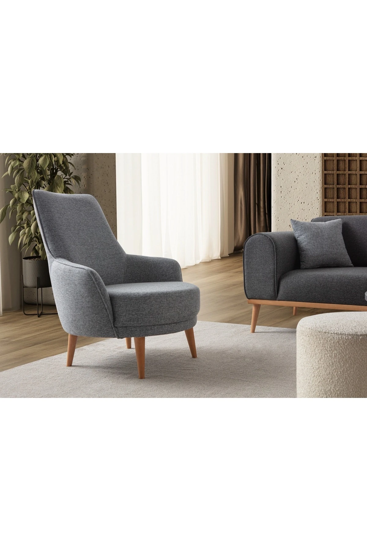 Rebul Keten Berjer Gri Tekli Koltuk