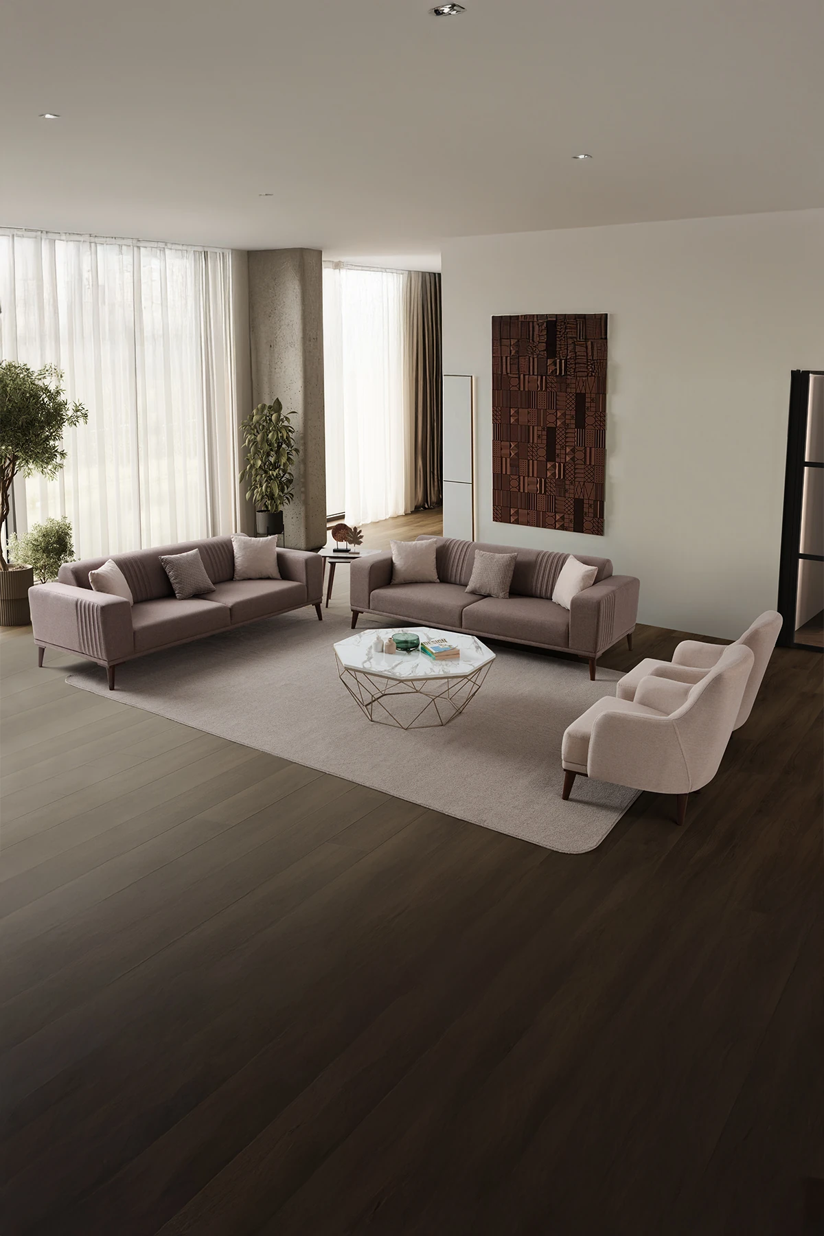 Regnar 3+3+1+1 Koltuk Takımı Kahverengi - Sütlü Kahve