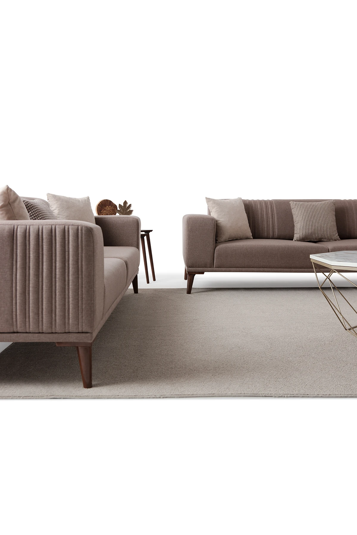 Regnar 3+3+1 Koltuk Takımı Kahverengi + Sütlü Kahve