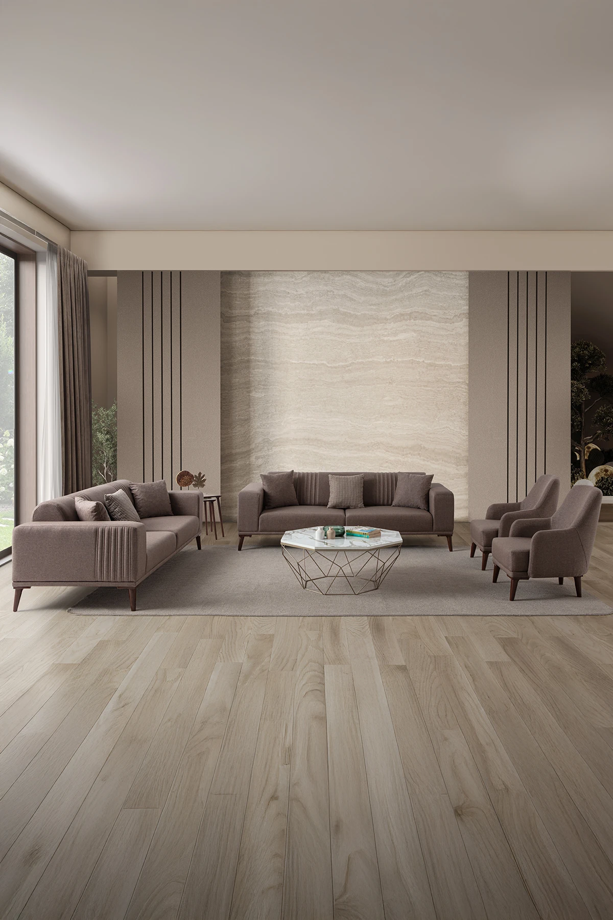 Regnar 3+3+1+1 Koltuk Takımı Kahverengi