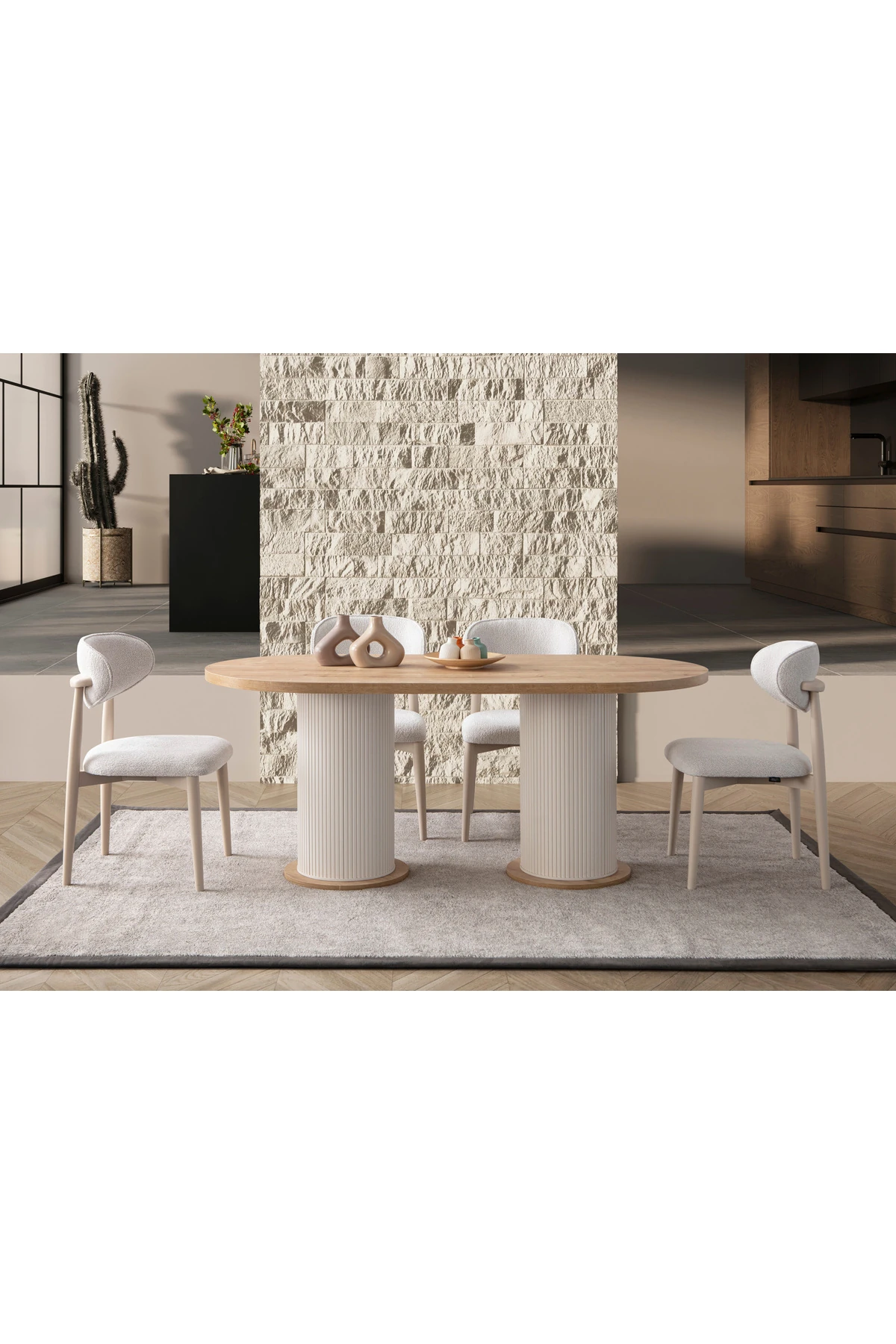 Safir Meşe Oval 4 Sandalyeli Masa Takımı