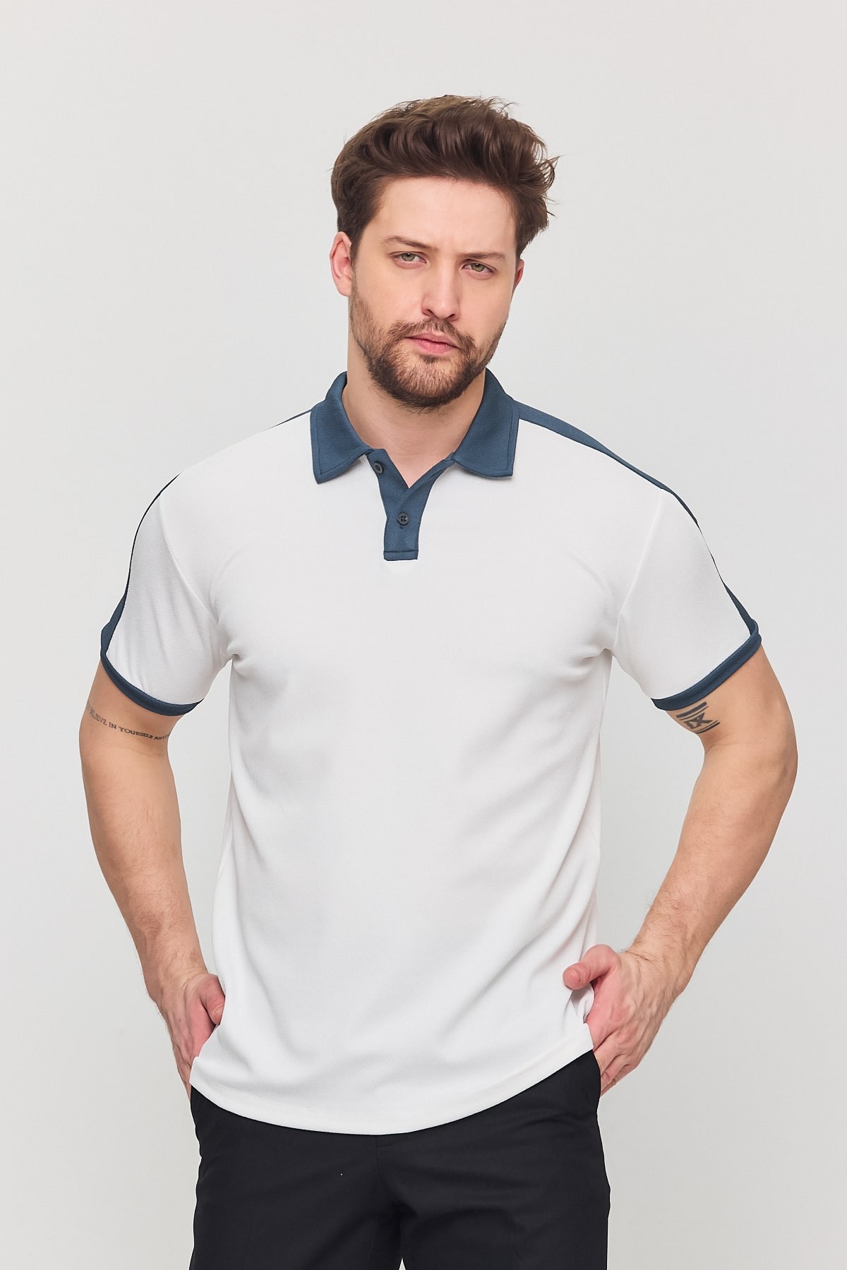 Polo Yaka Basic T-Shirt - Beyaz