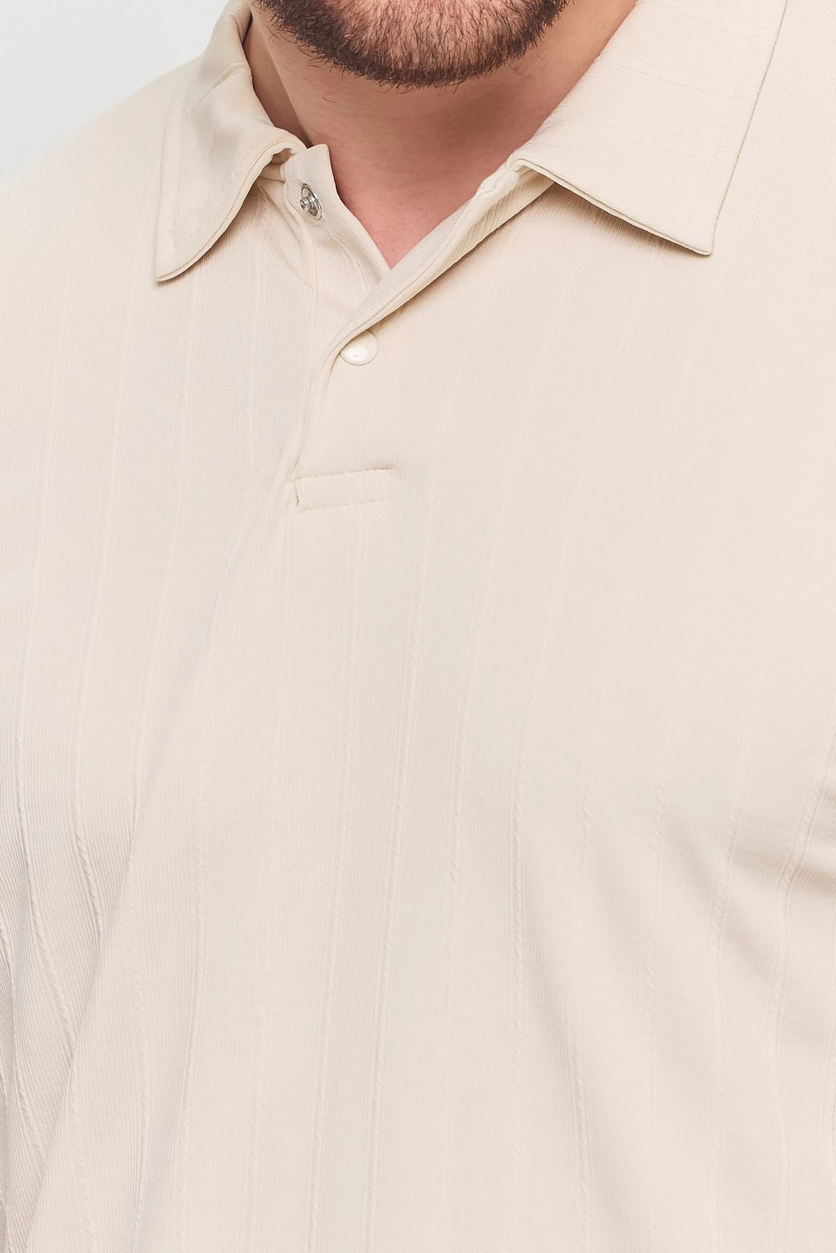 Polo Yaka Düğmeli Bej T-Shirt
