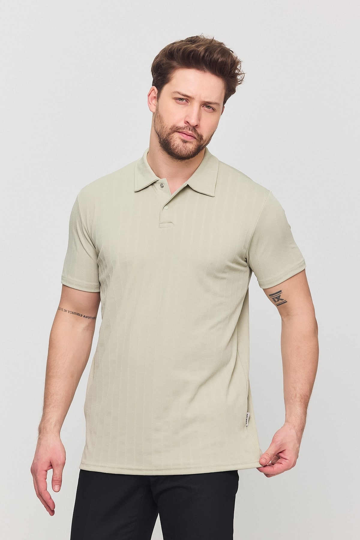 Polo Yaka Düğmeli T-Shirt - Haki