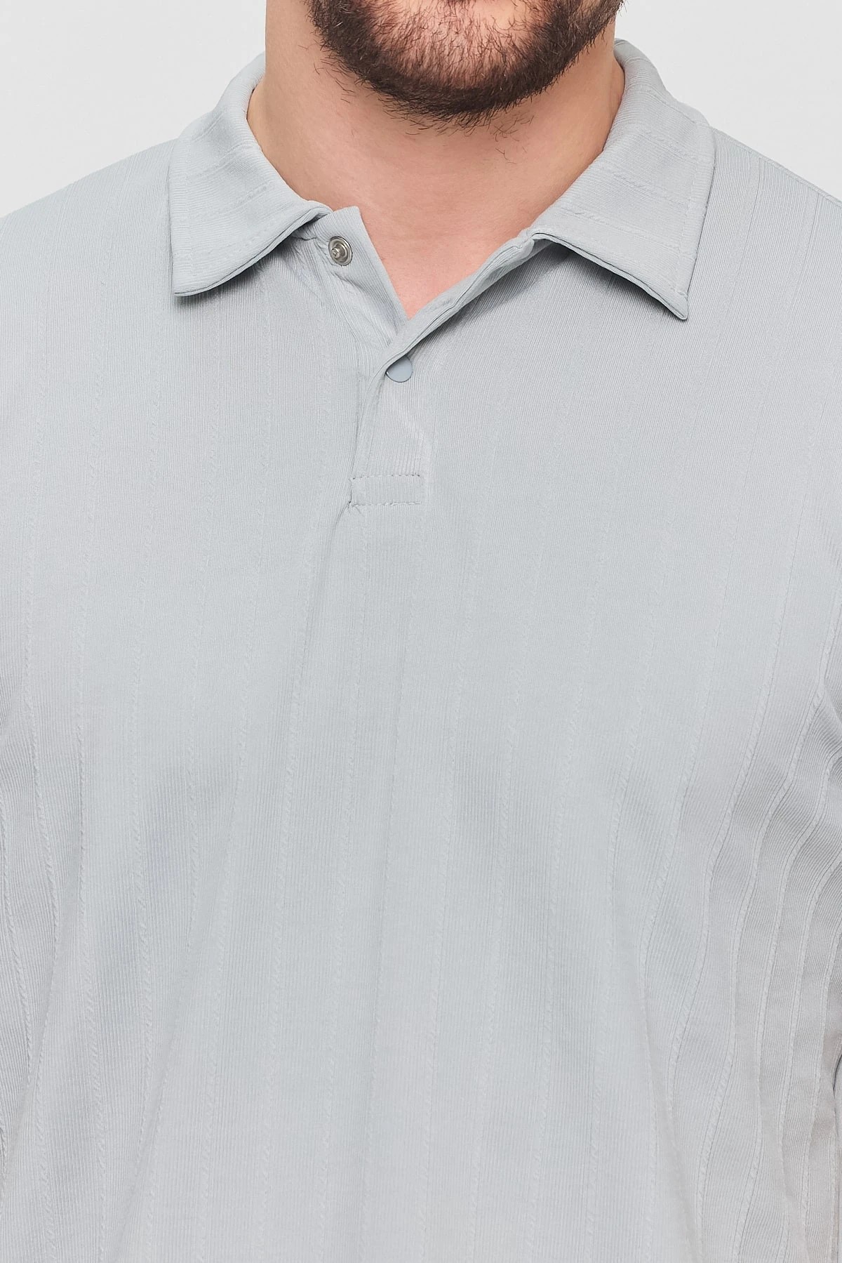 Polo Yaka Düğmeli Gri T-Shirt
