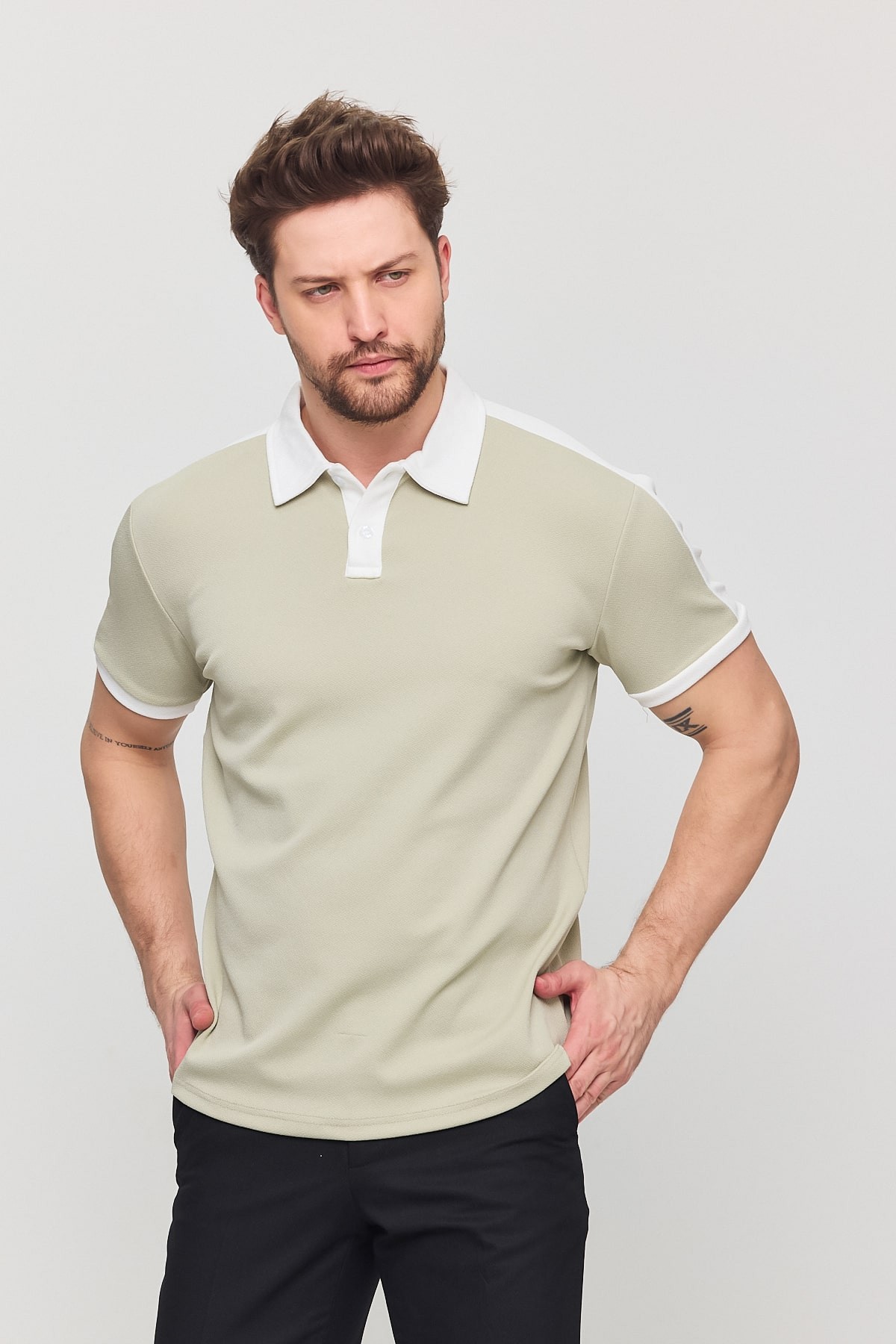 Polo Yaka Basic T-Shirt - Haki