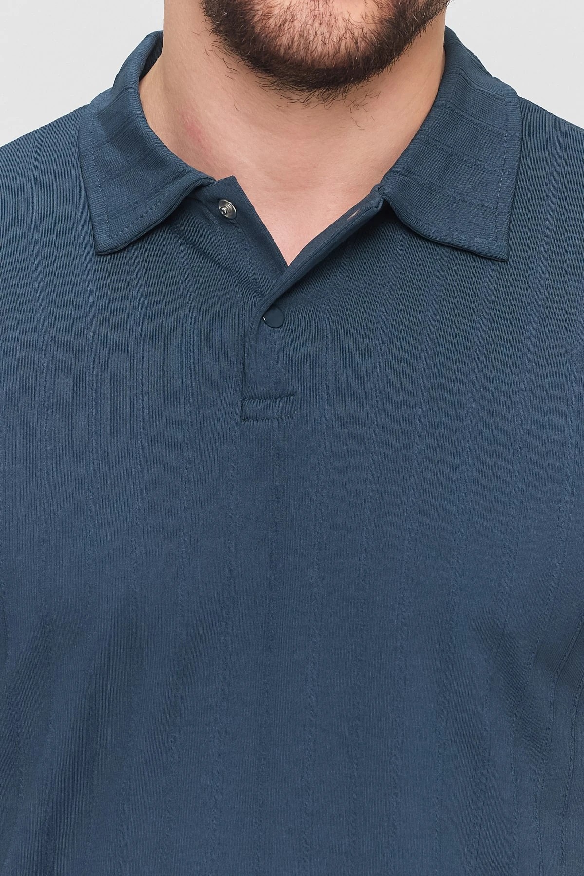 Polo Yaka Düğmeli Mavi T-Shirt