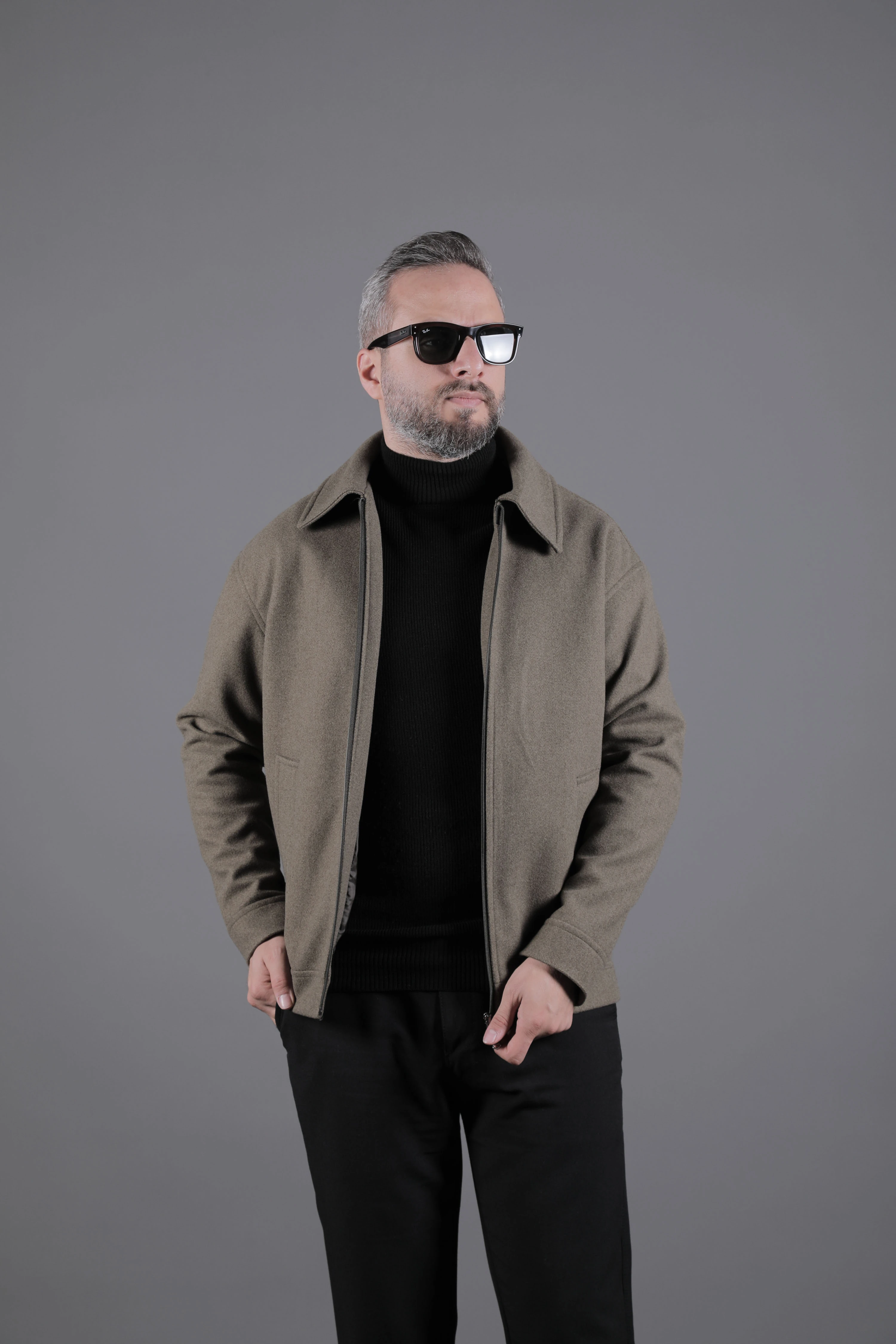 Düz Erkek Kaşe Ceket Mont - Haki