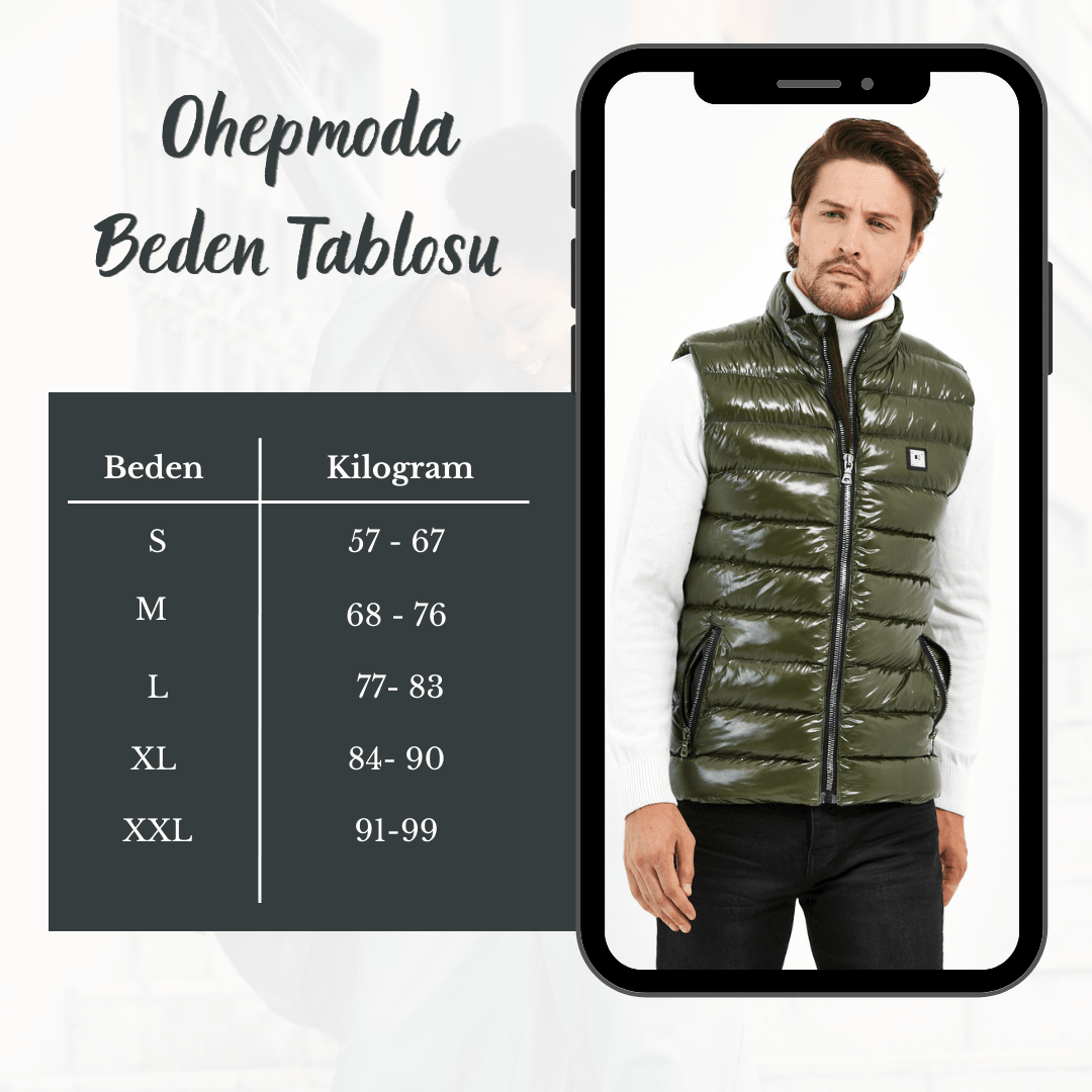 Slim Fit Parlak Şişme Yelek - Haki