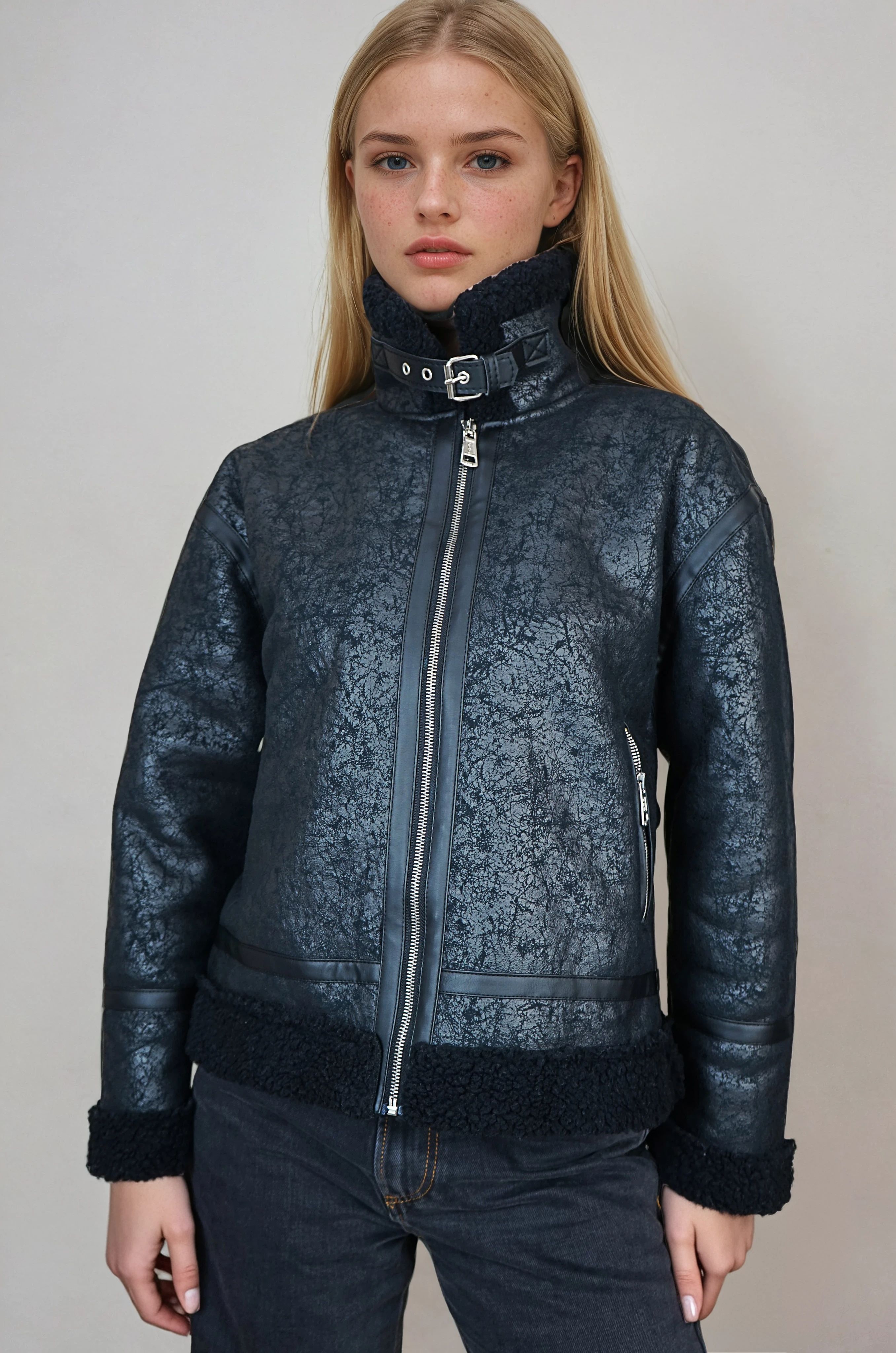 İçi Kürklü Kadın Napa Mont - Siyah