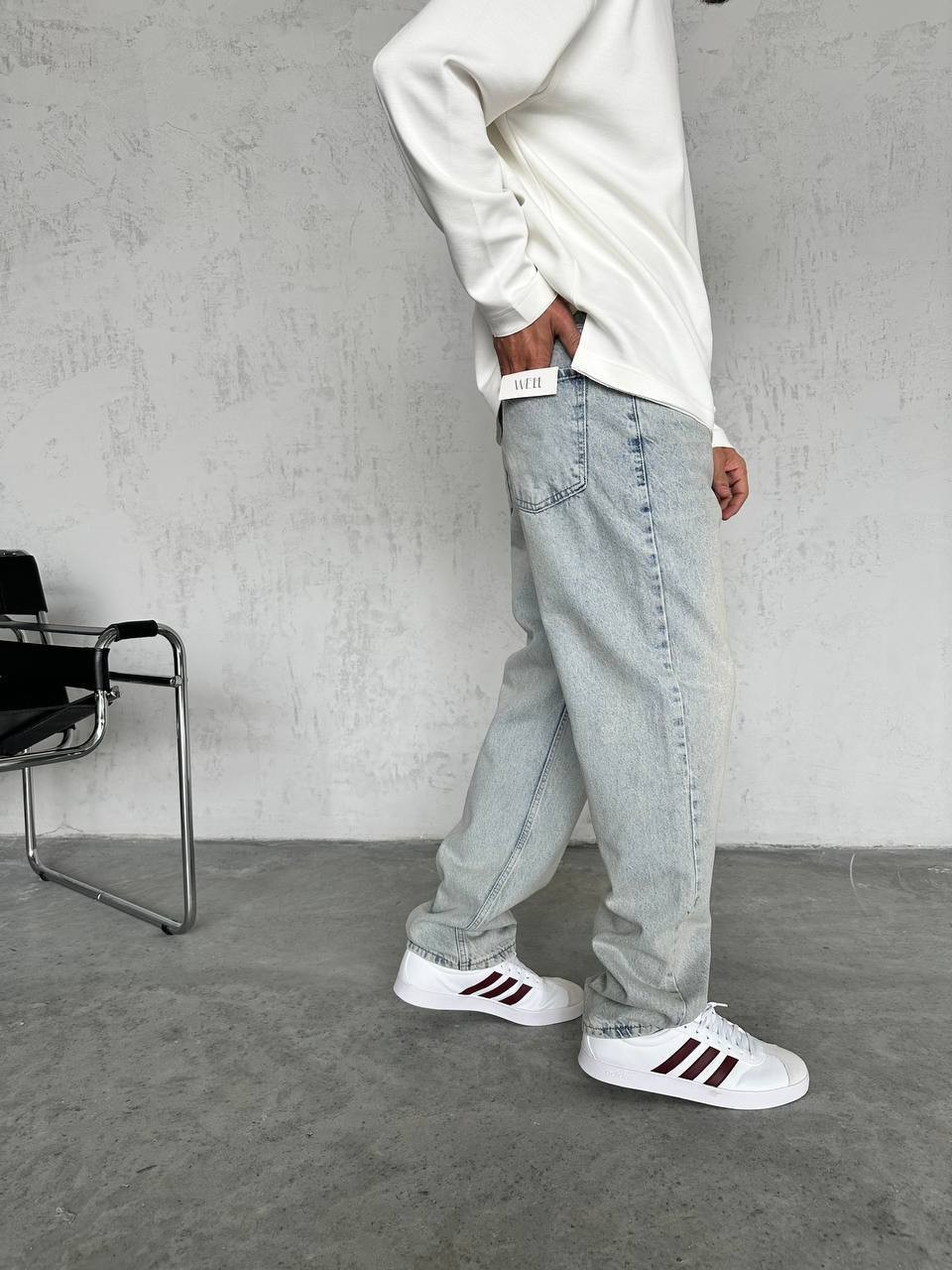 Erkek Baggy Kalıp Kot Pantolon - Paça Uzun ve Geniş - Eskitme Gri