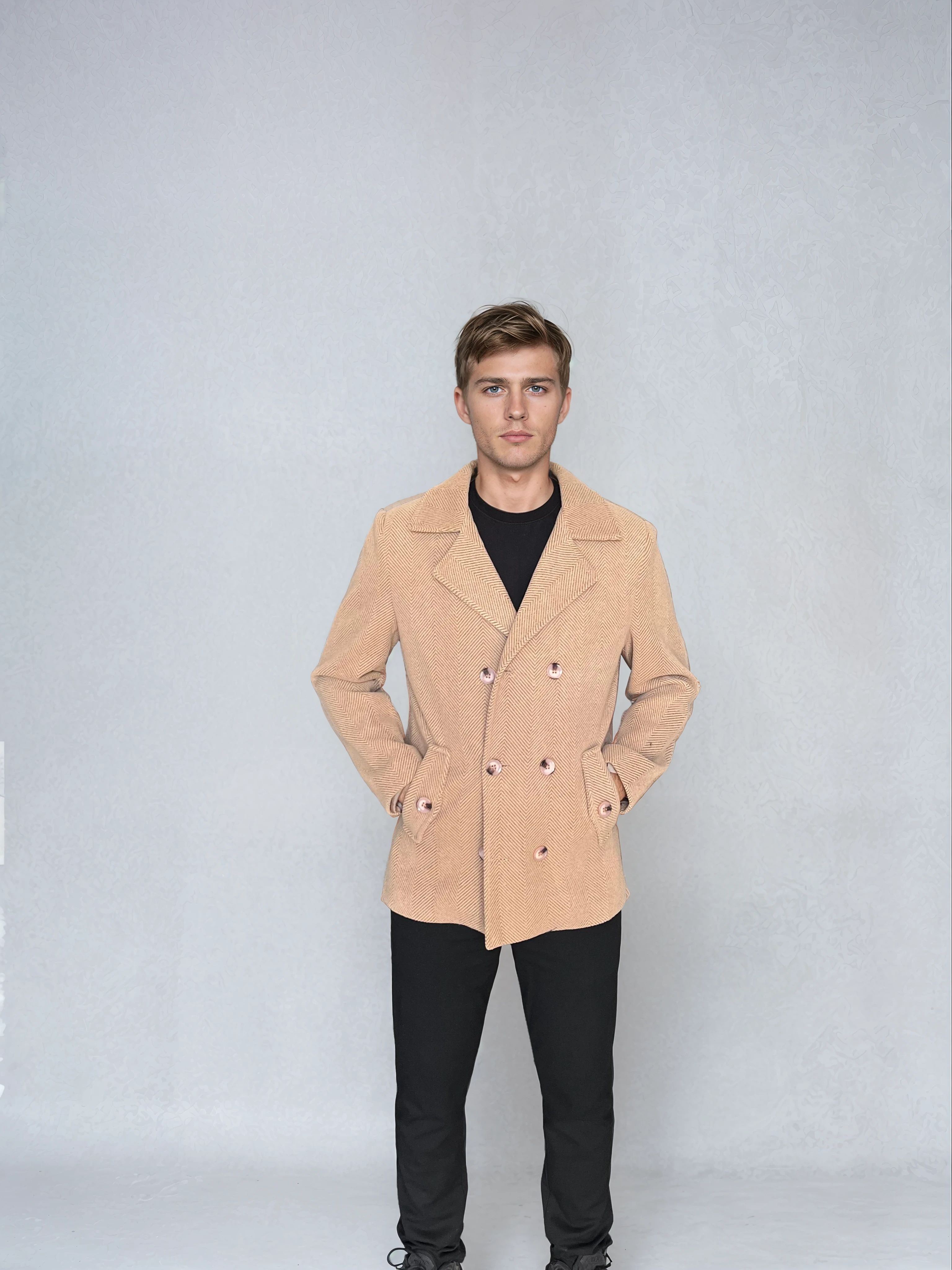 Slim Fit Desenli Kruvaze Erkek Kaşe
