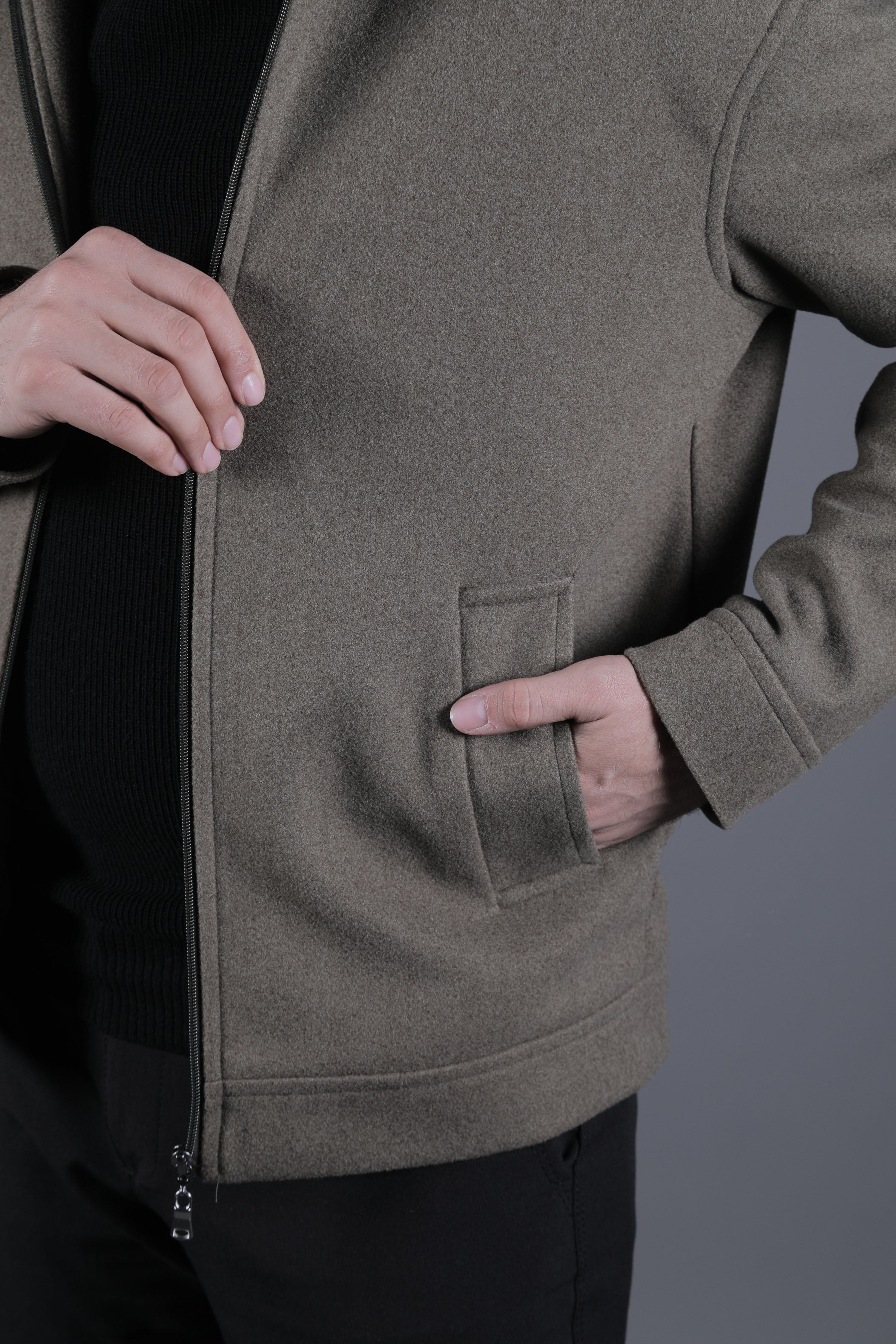 Düz Erkek Kaşe Ceket Mont - Haki