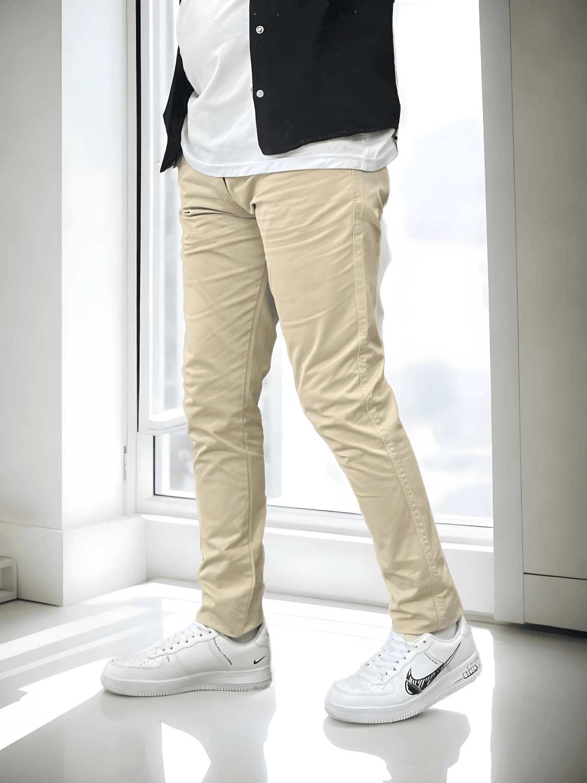 Slim Fit Kanvas Kumaş Erkek Keten Pantolon - Krem