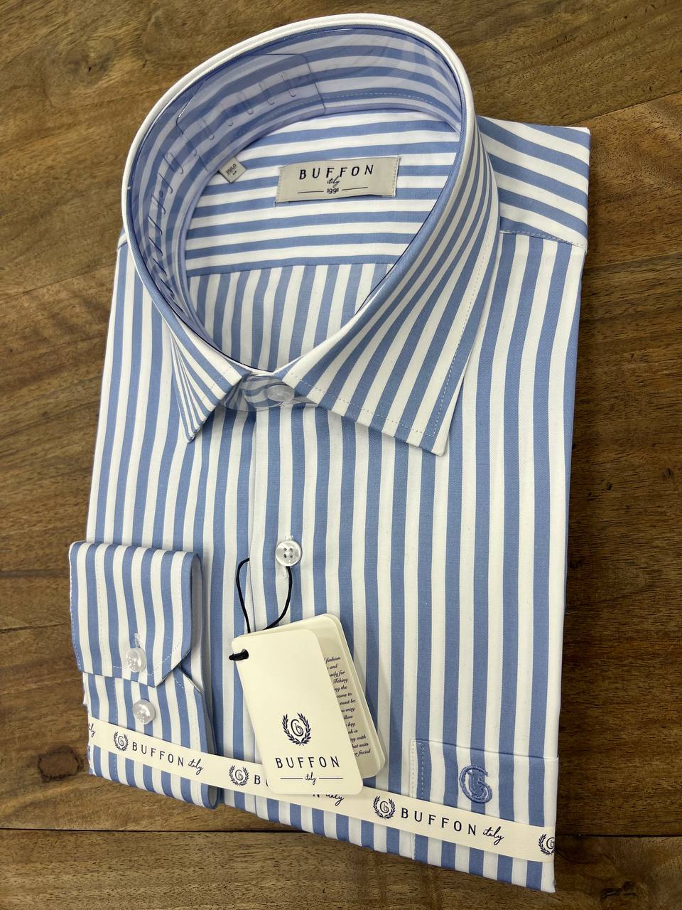 Premium Kalite Çizgili Tek Cepli Klasik Uzun Kollu Erkek Gömlek - Açık Mavi