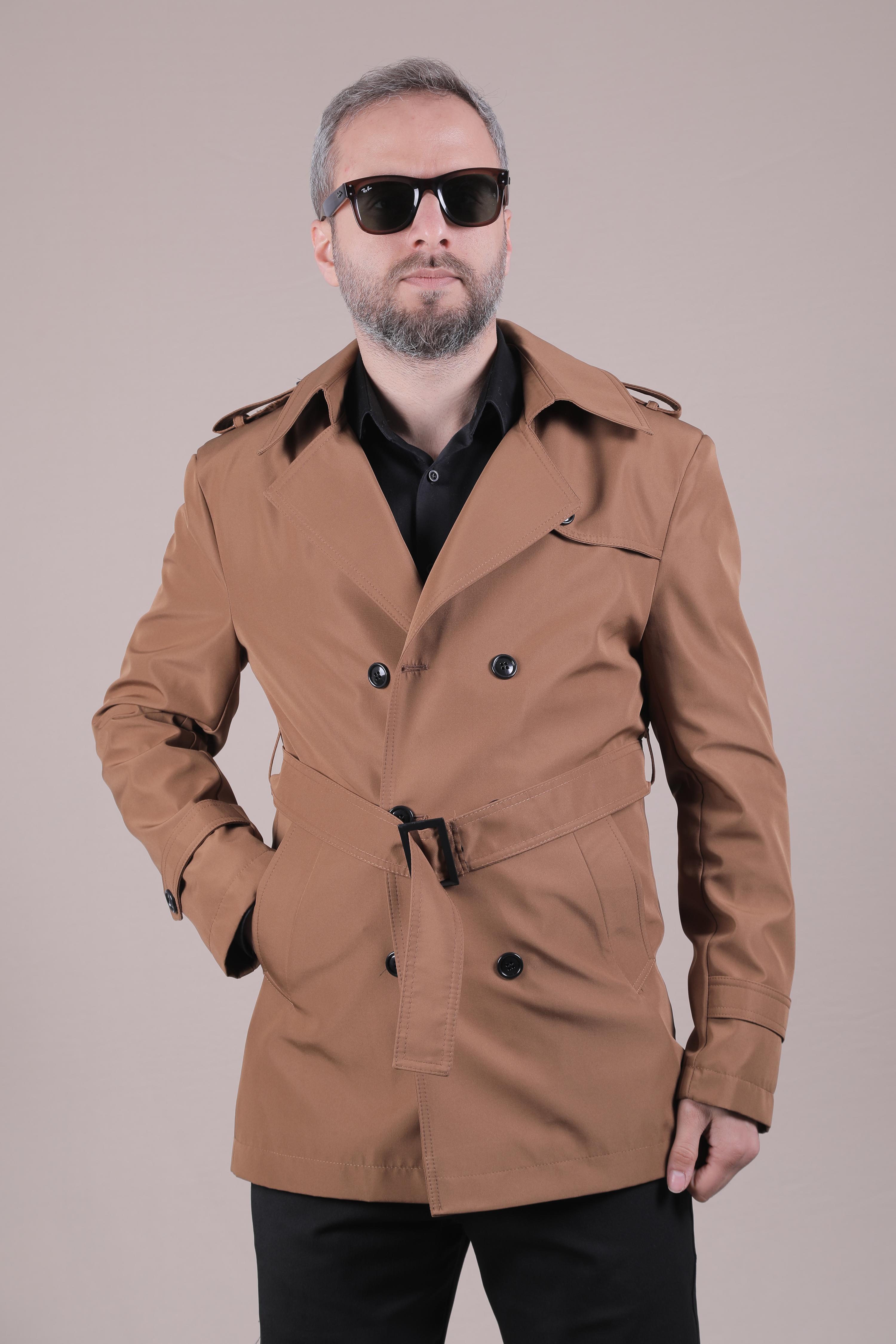 Slim Fit Kemerli Erkek Trençkot - Kahverengi