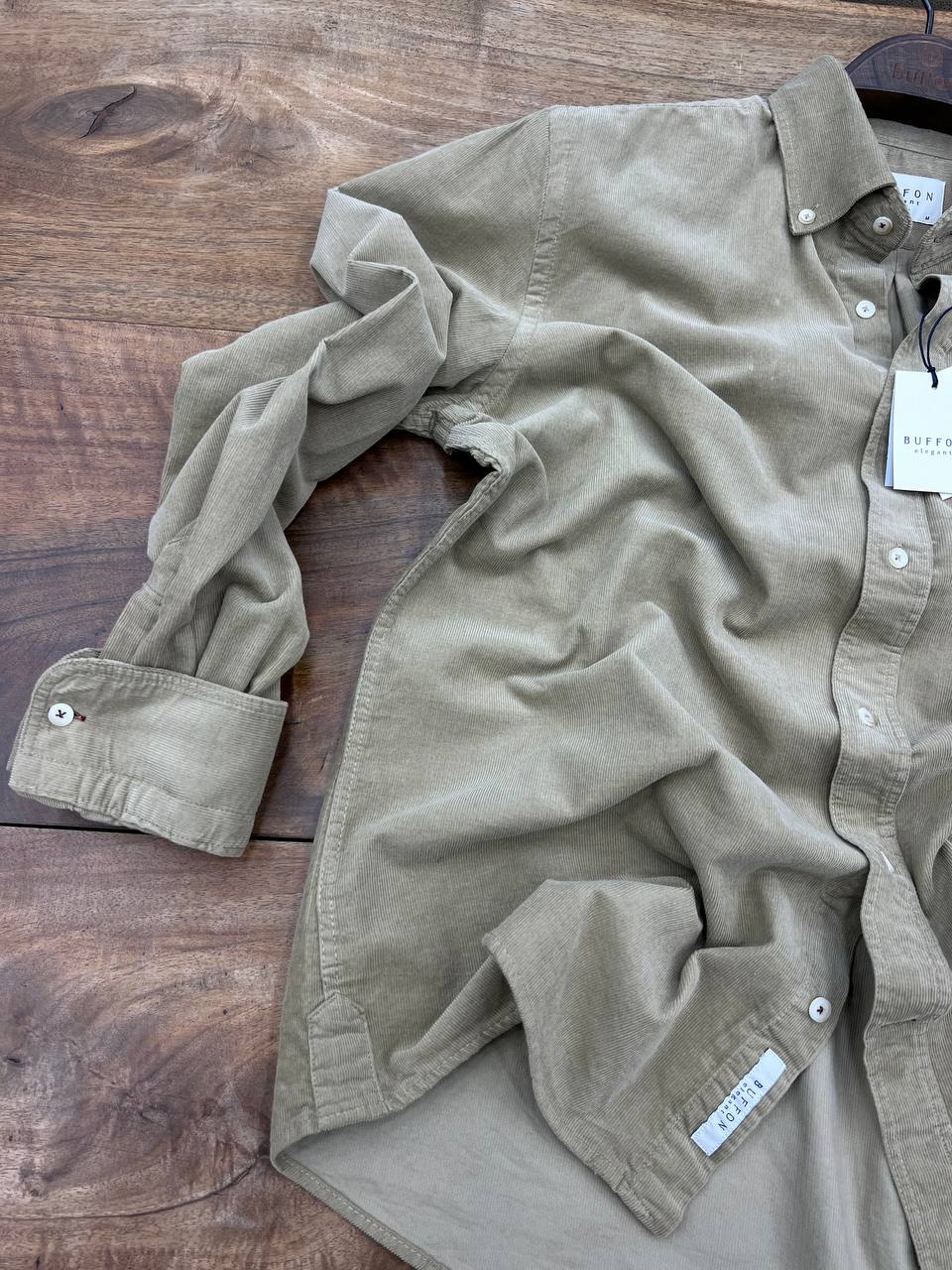 Yıkamalı Erkek Kadife Gömlek - Kum