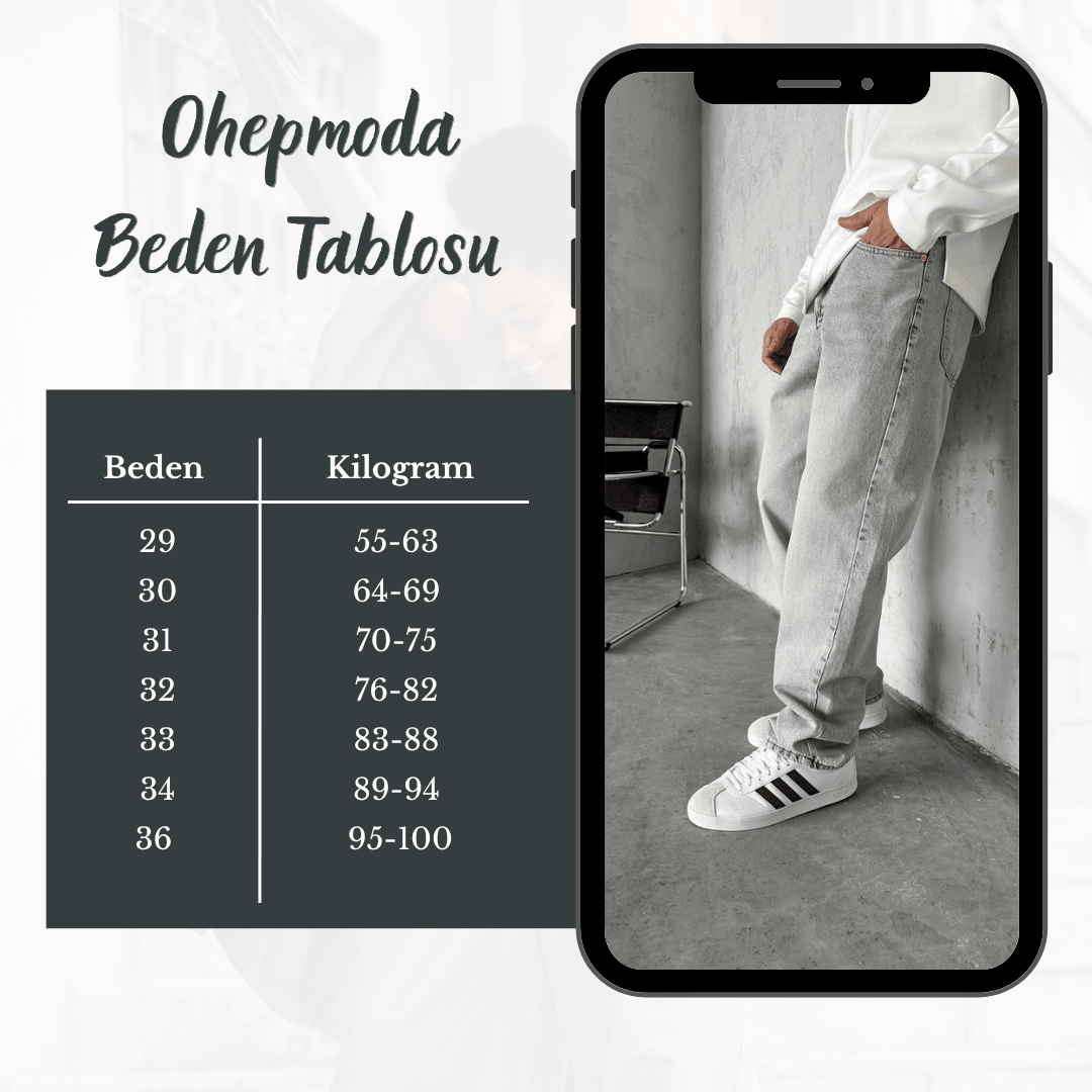 Erkek Baggy Kalıp Kot Pantolon - Paça Uzun ve Geniş - Eskitme Gri