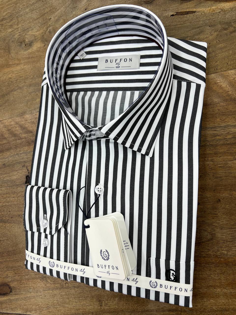 Premium Kalite Çizgili Tek Cepli Klasik Uzun Kollu Erkek Gömlek - Siyah