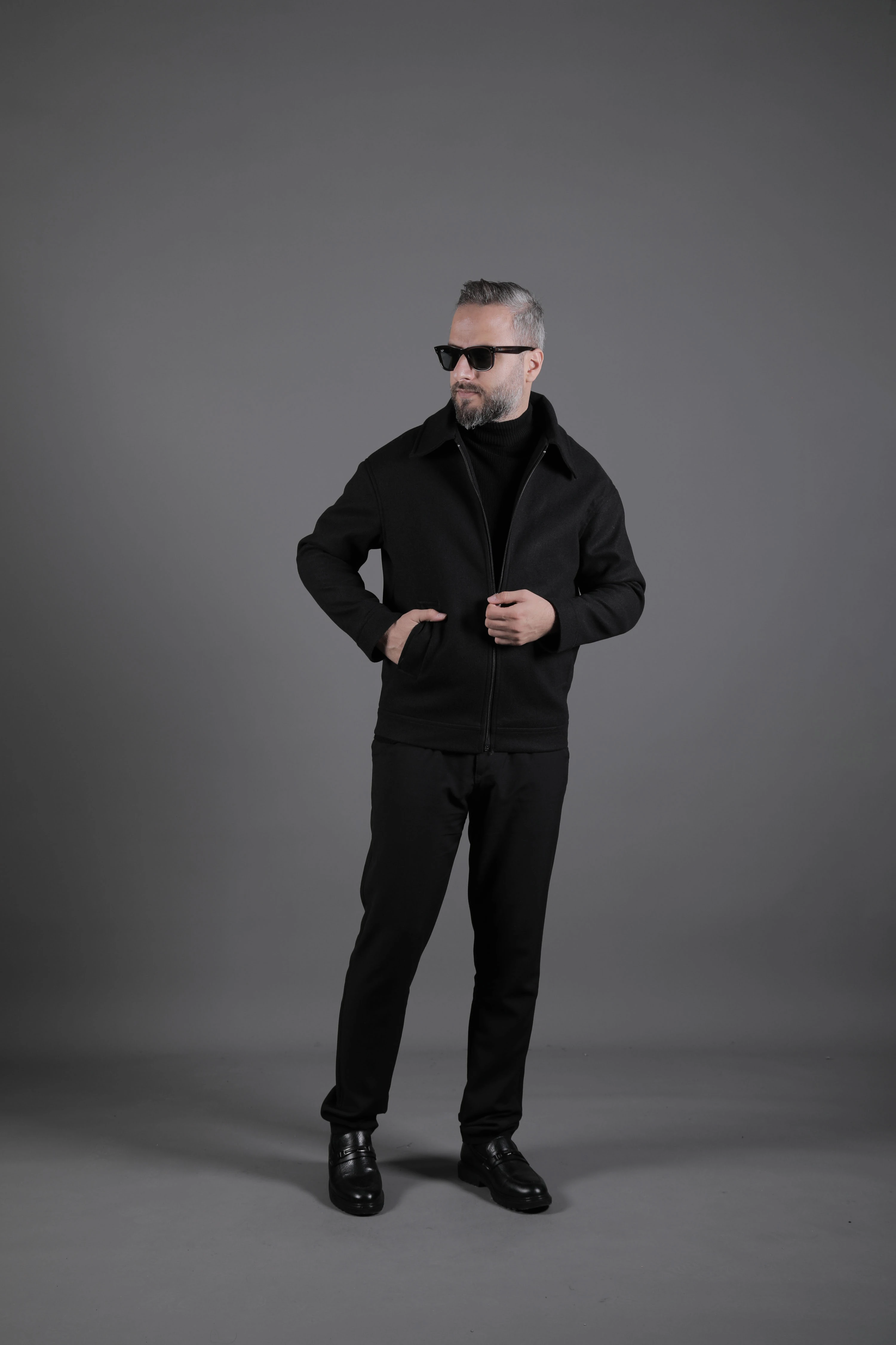 Düz Erkek Kaşe Ceket Mont - Siyah