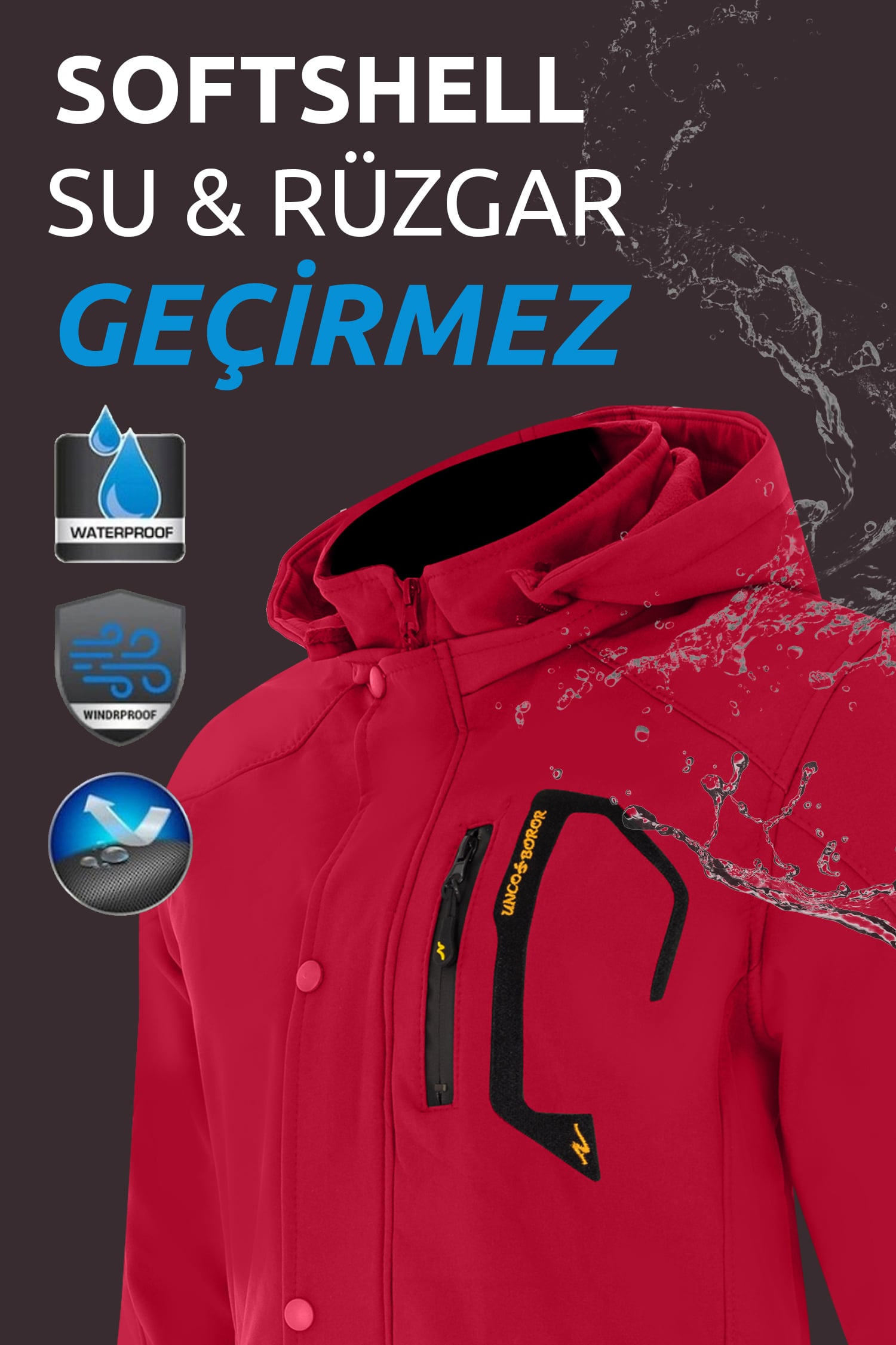Su ve Rüzgar Geçirmez Kapşonlu Softshell Mont