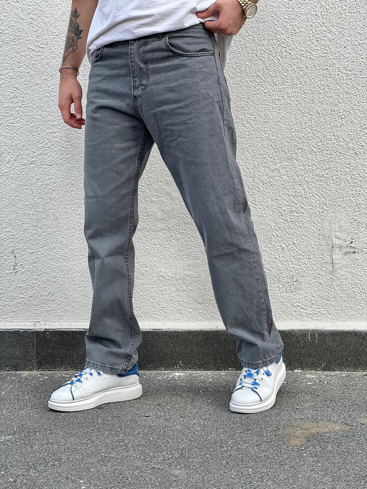 Erkek Baggy Fit Rahat Kesim Loose Jean Kot Pantolon - Gri