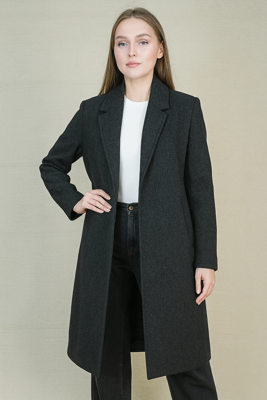 Kemerli Kadın Kaşe Kaban - Antrasit