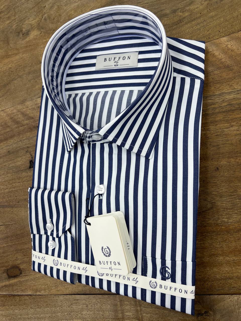 Premium Kalite Çizgili Tek Cepli Klasik Uzun Kollu Erkek Gömlek - Lacivert