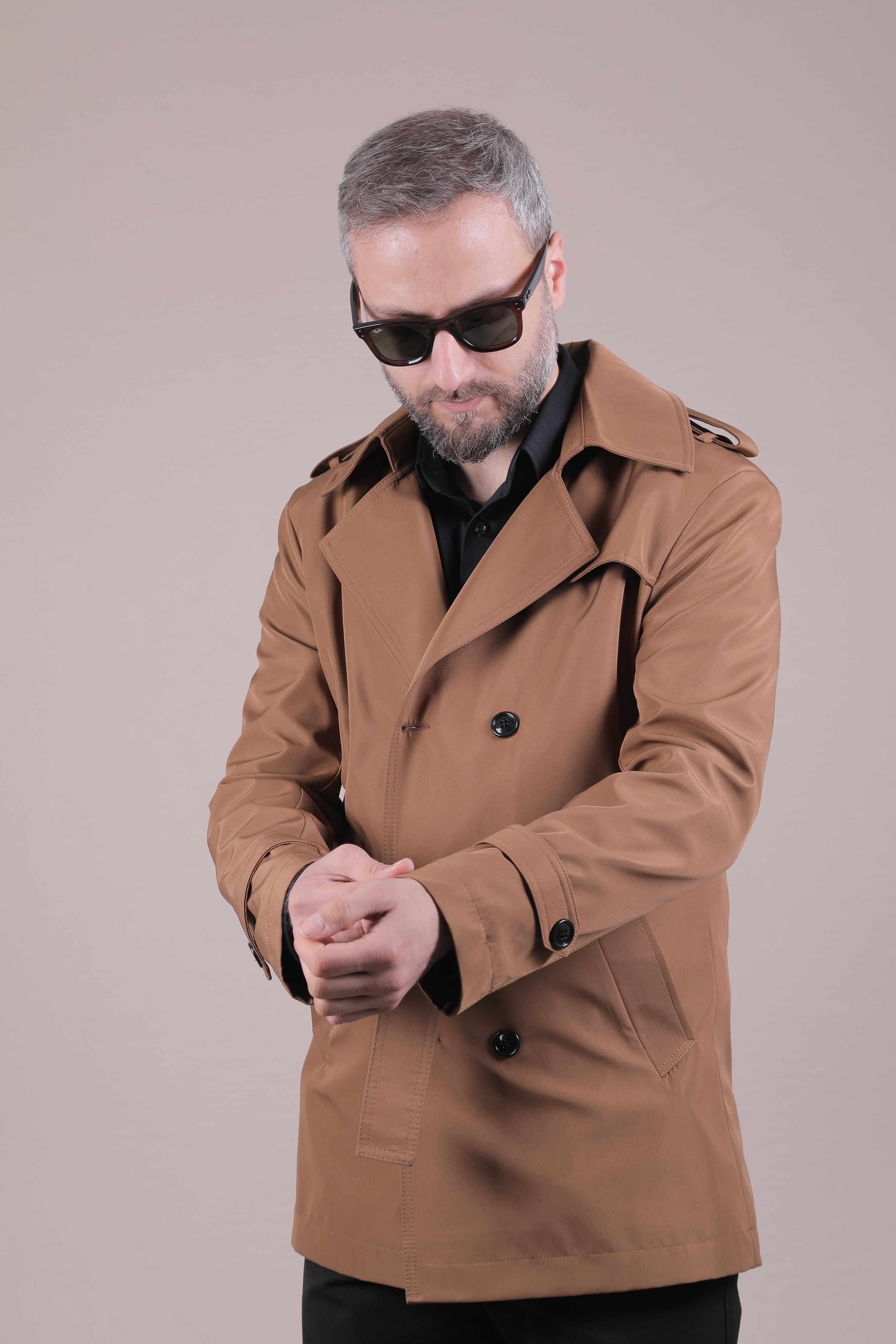 Slim Fit Kemerli Erkek Trençkot - Kahverengi