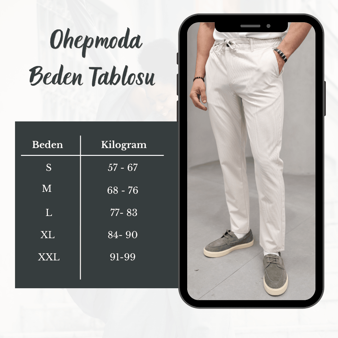 Beli Lastikli İnce Çizgili Erkek Keten Pantolon