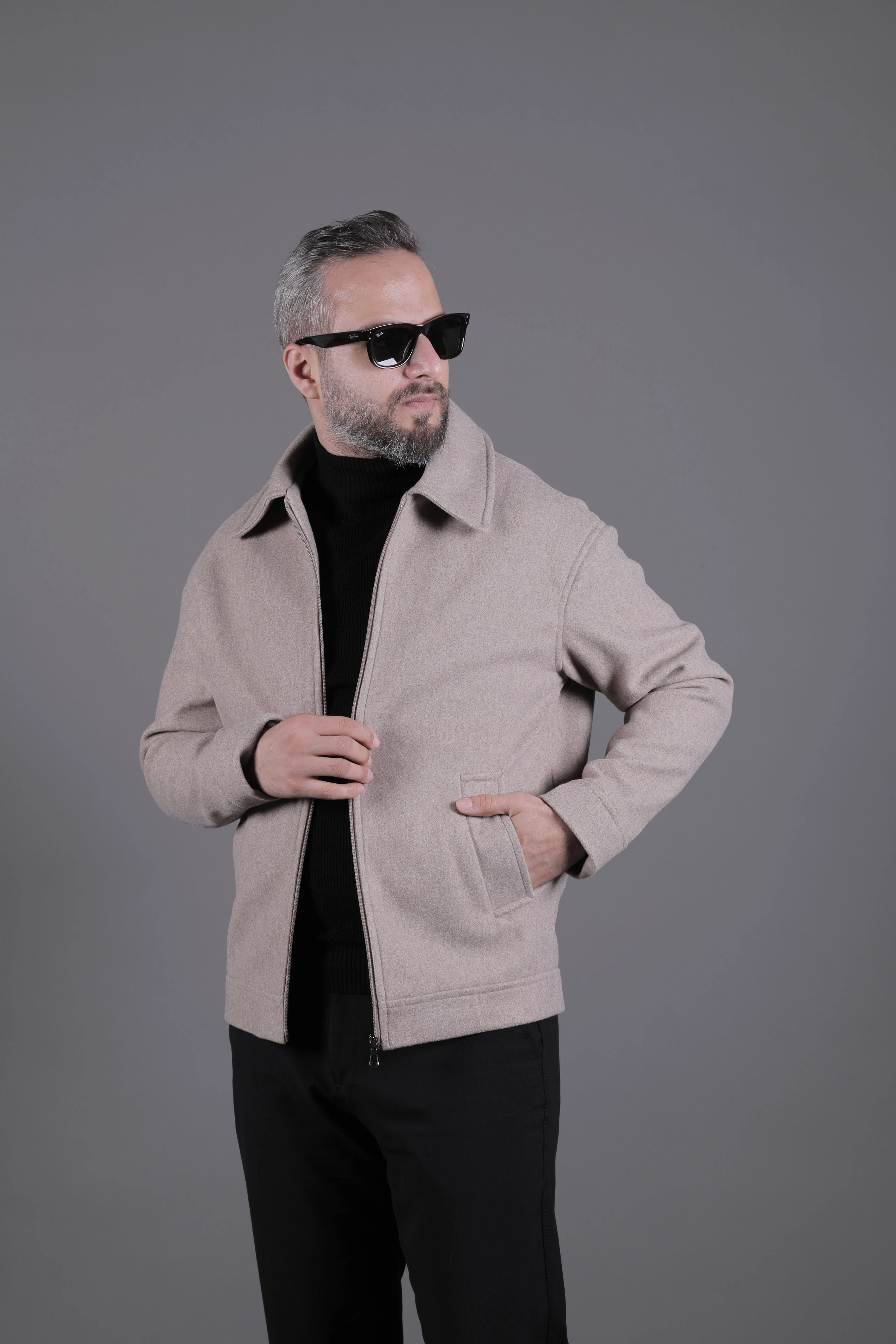 Düz Erkek Kaşe Ceket Mont - Vizon