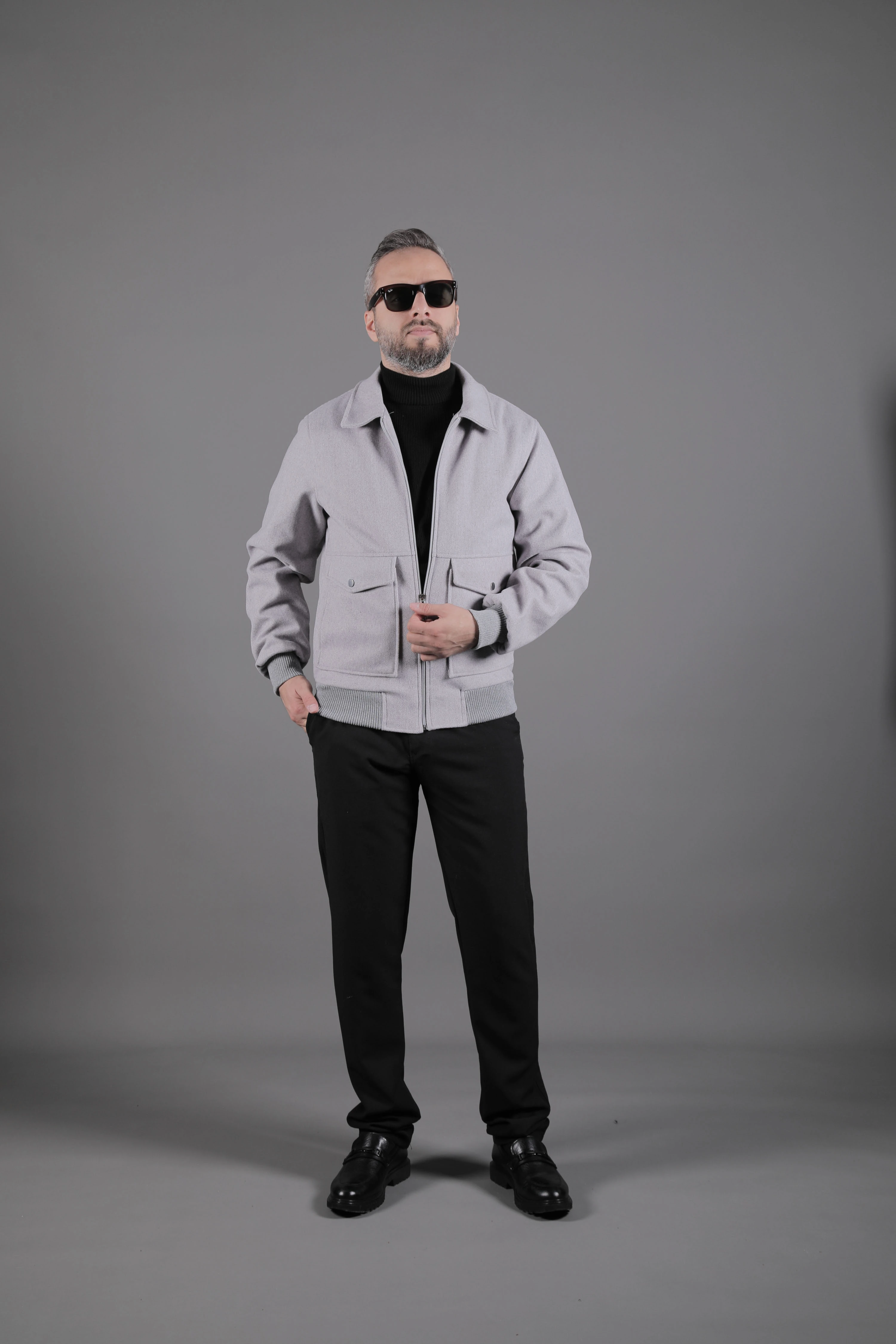 Torba Cepli Ribanalı Erkek Kaşe Kaban Mont - Gri