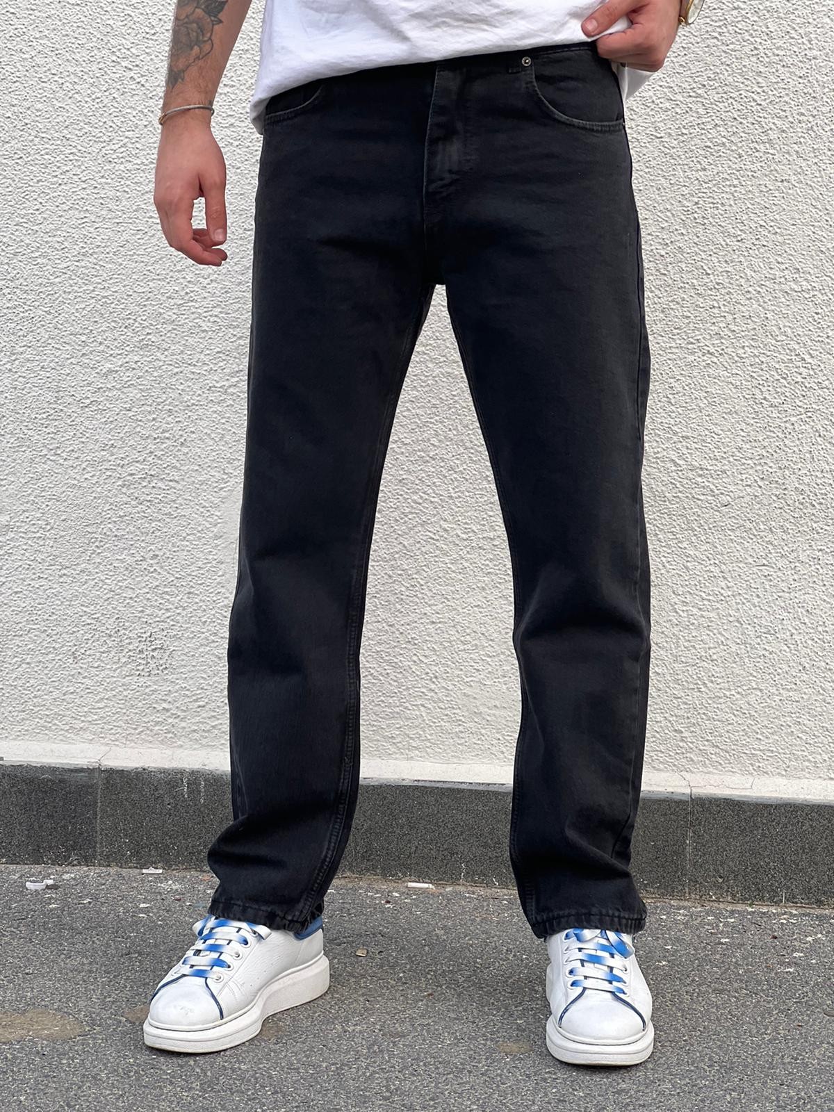 Erkek Baggy Fit Rahat Kesim Loose Jean Kot Pantolon - Siyah