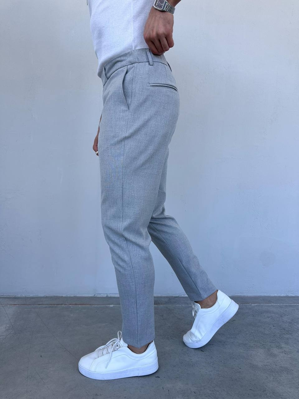 Slim Fit Likralı Erkek Keten Pantolon - Gri