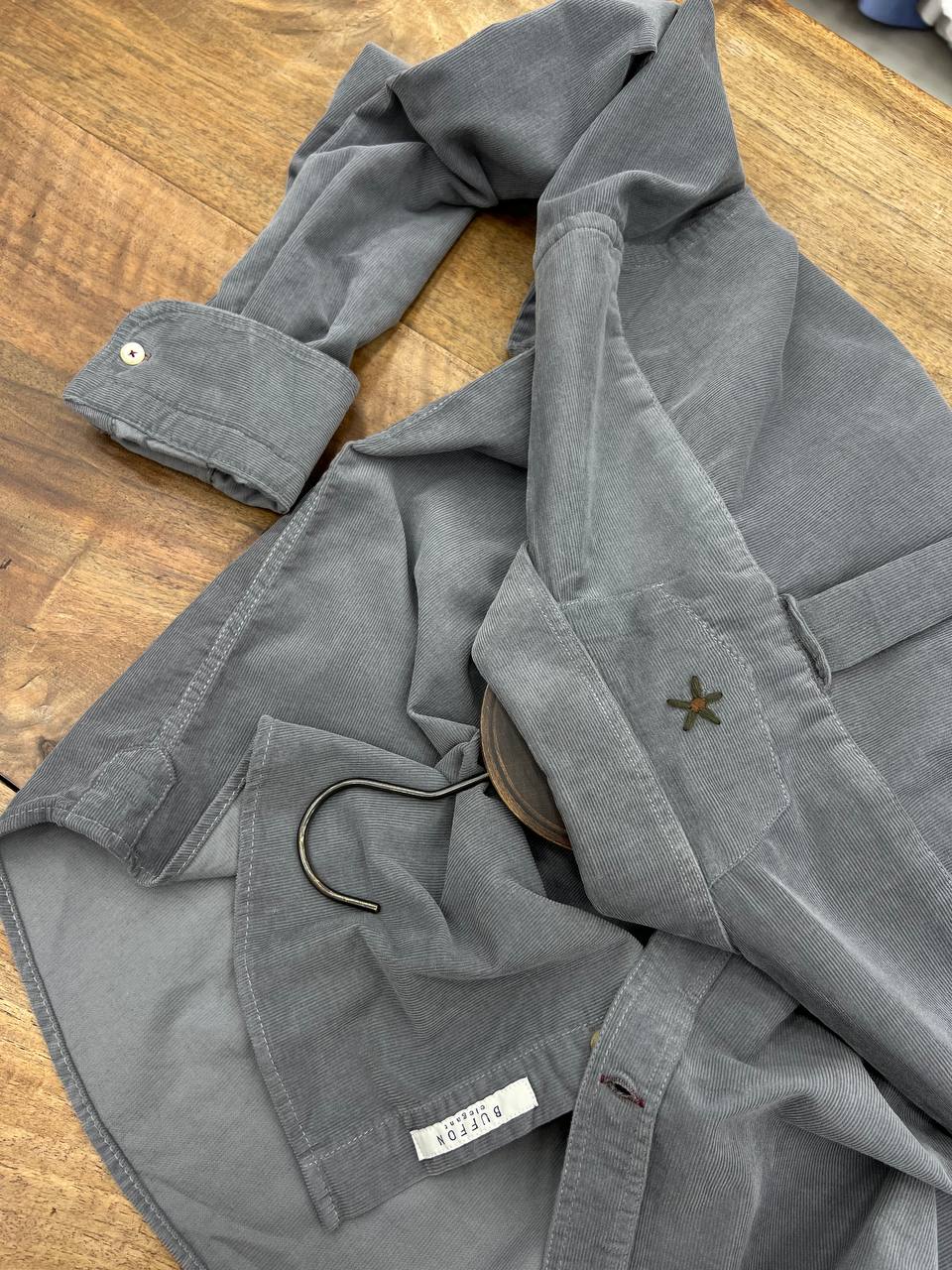 Yıkamalı Erkek Kadife Gömlek - Koyu Gri