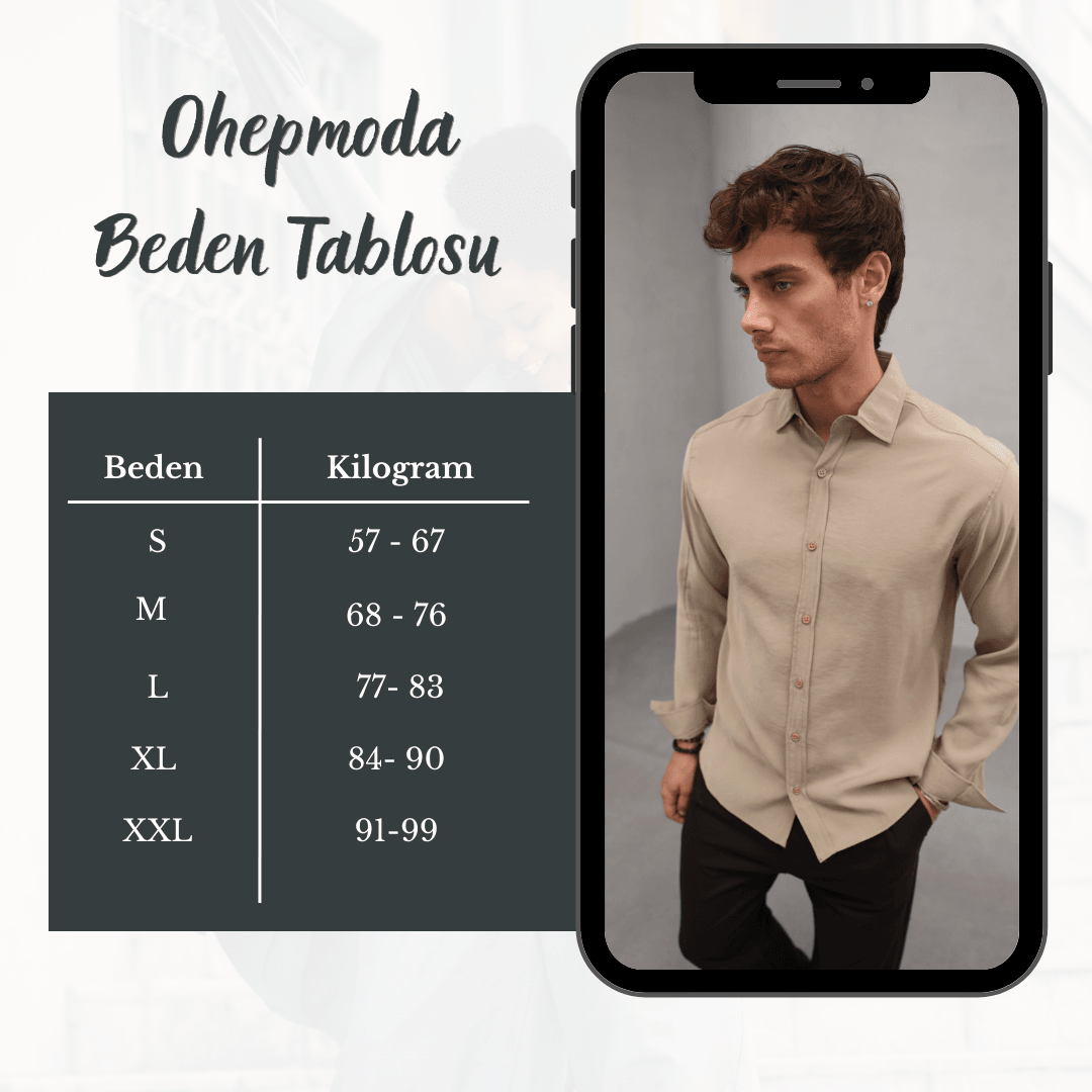 Soft Dokulu Modal Kumaş Erkek Gömlek - Koyu Krem