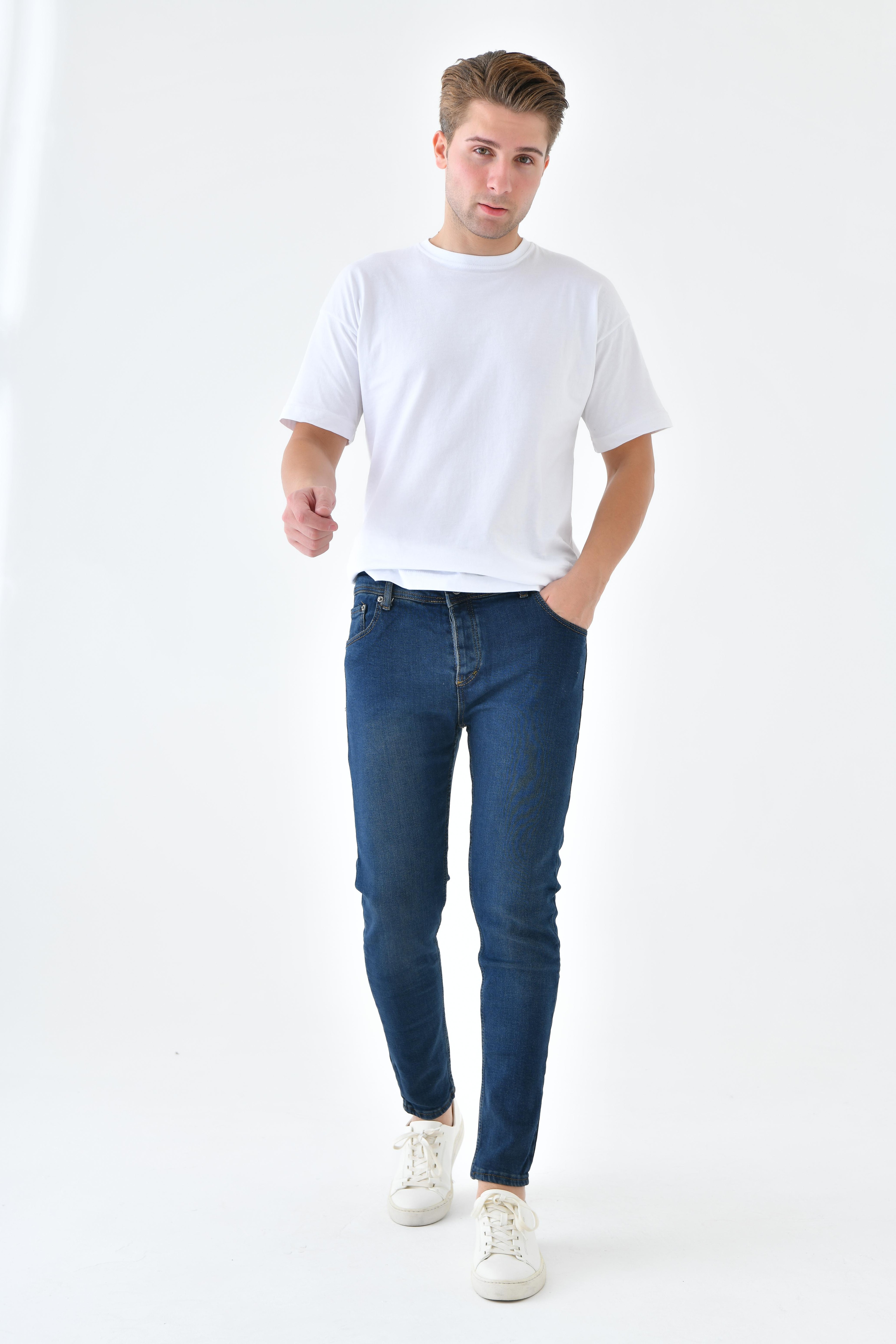 Slim Fit Erkek Likralı Kot Pantolon Jeans - Yeşil Tintli