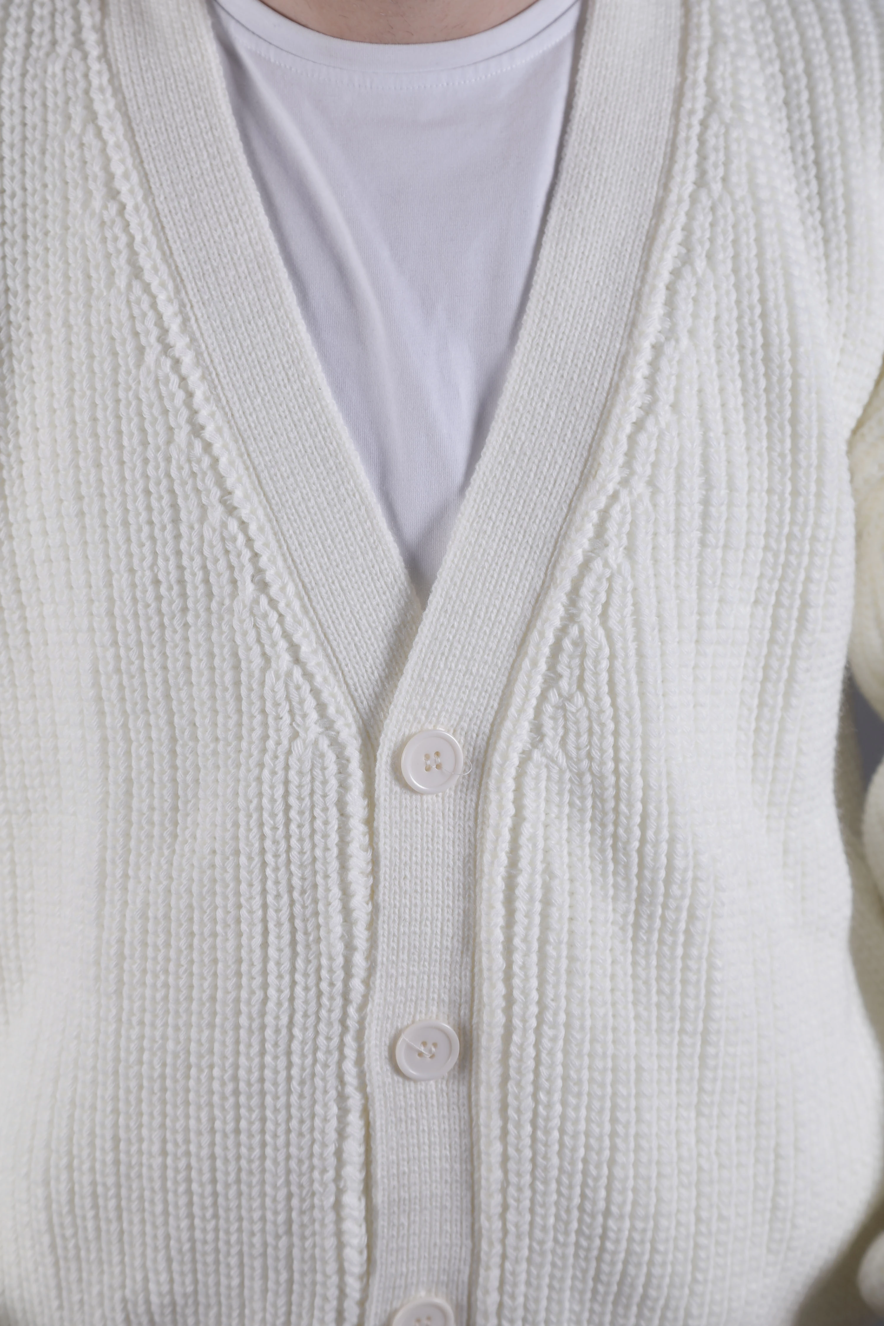 Dokulu Oversize Erkek Kalın Hırka - Bej