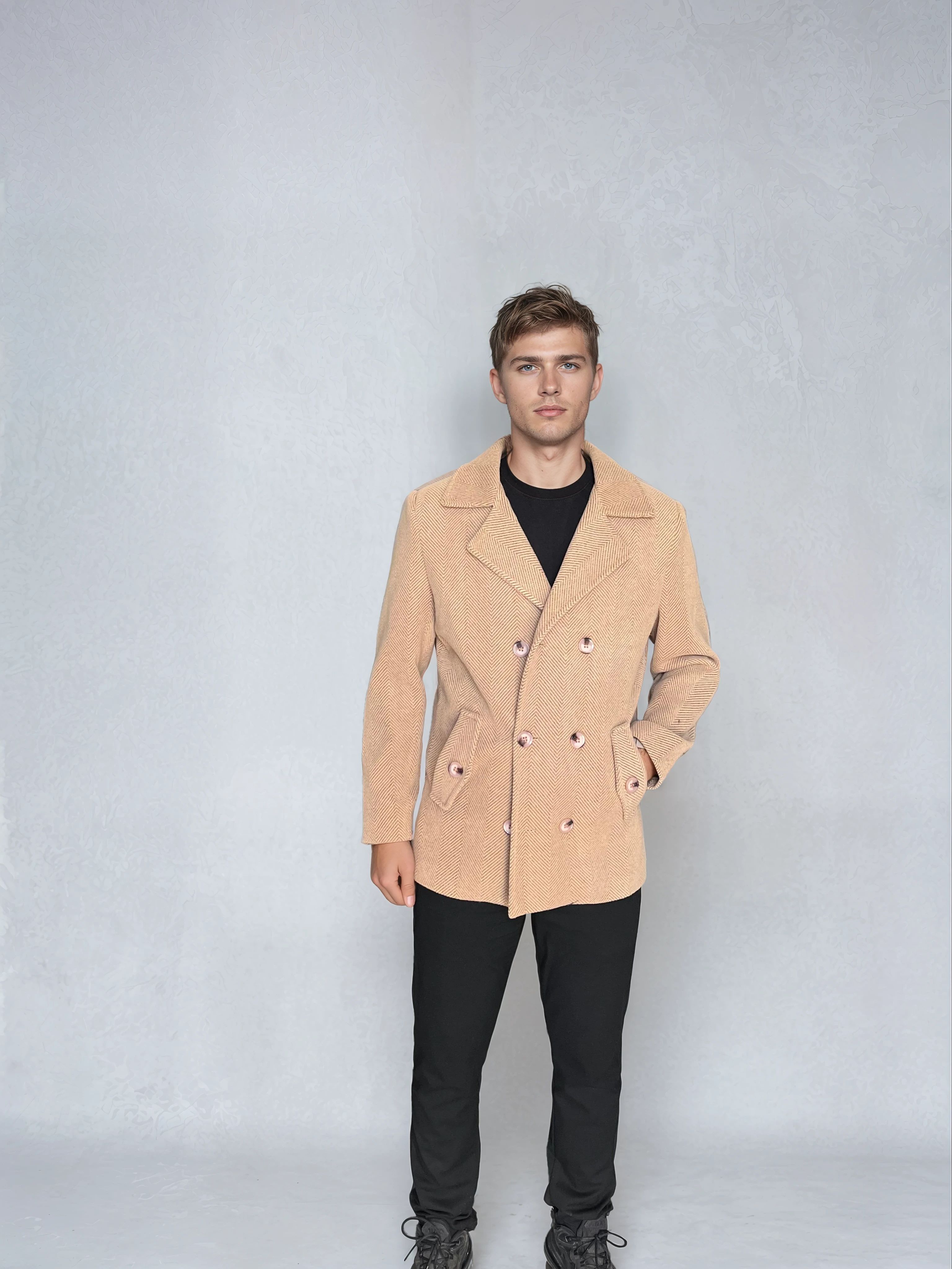 Slim Fit Desenli Kruvaze Erkek Kaşe