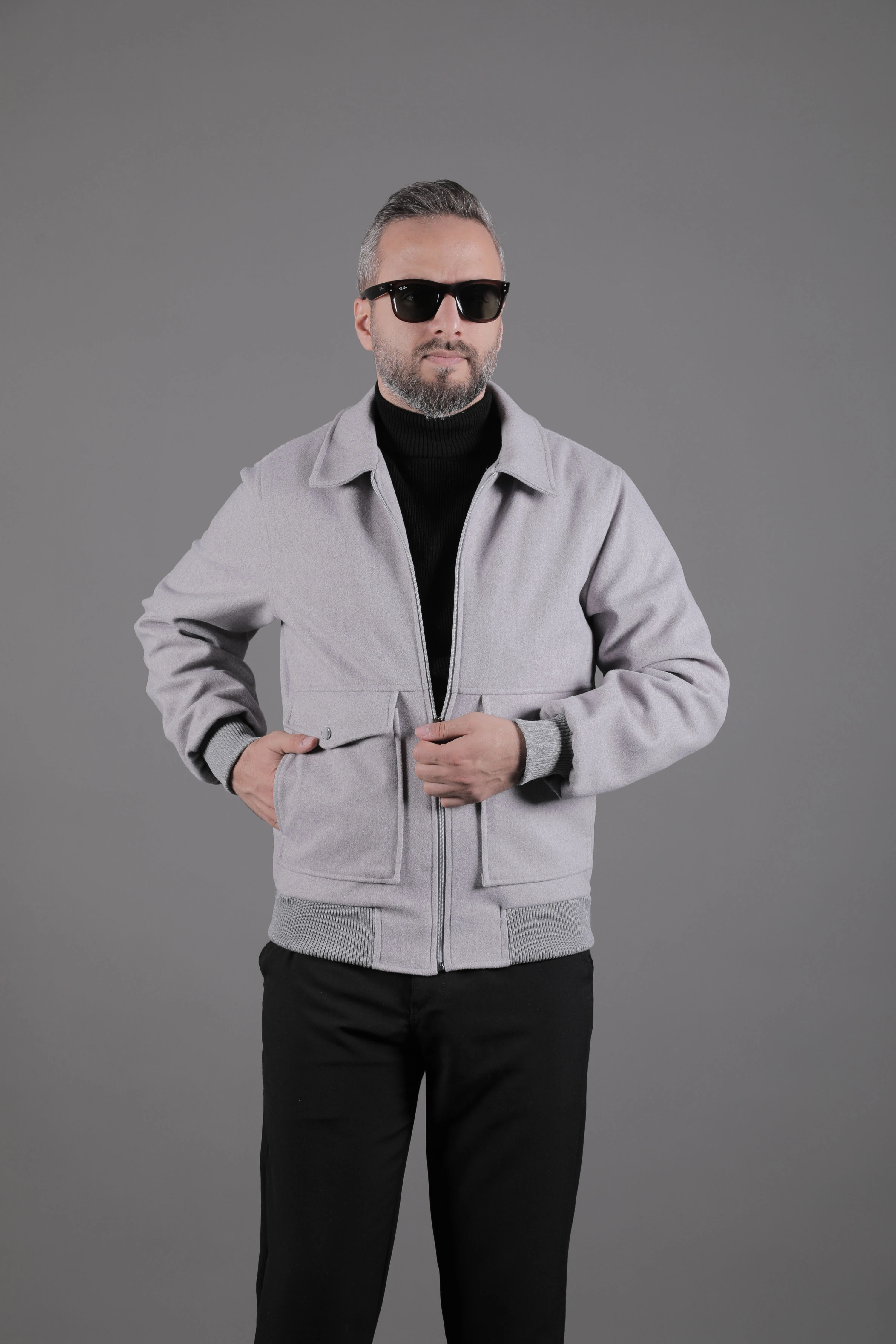 Torba Cepli Ribanalı Erkek Kaşe Kaban Mont - Gri