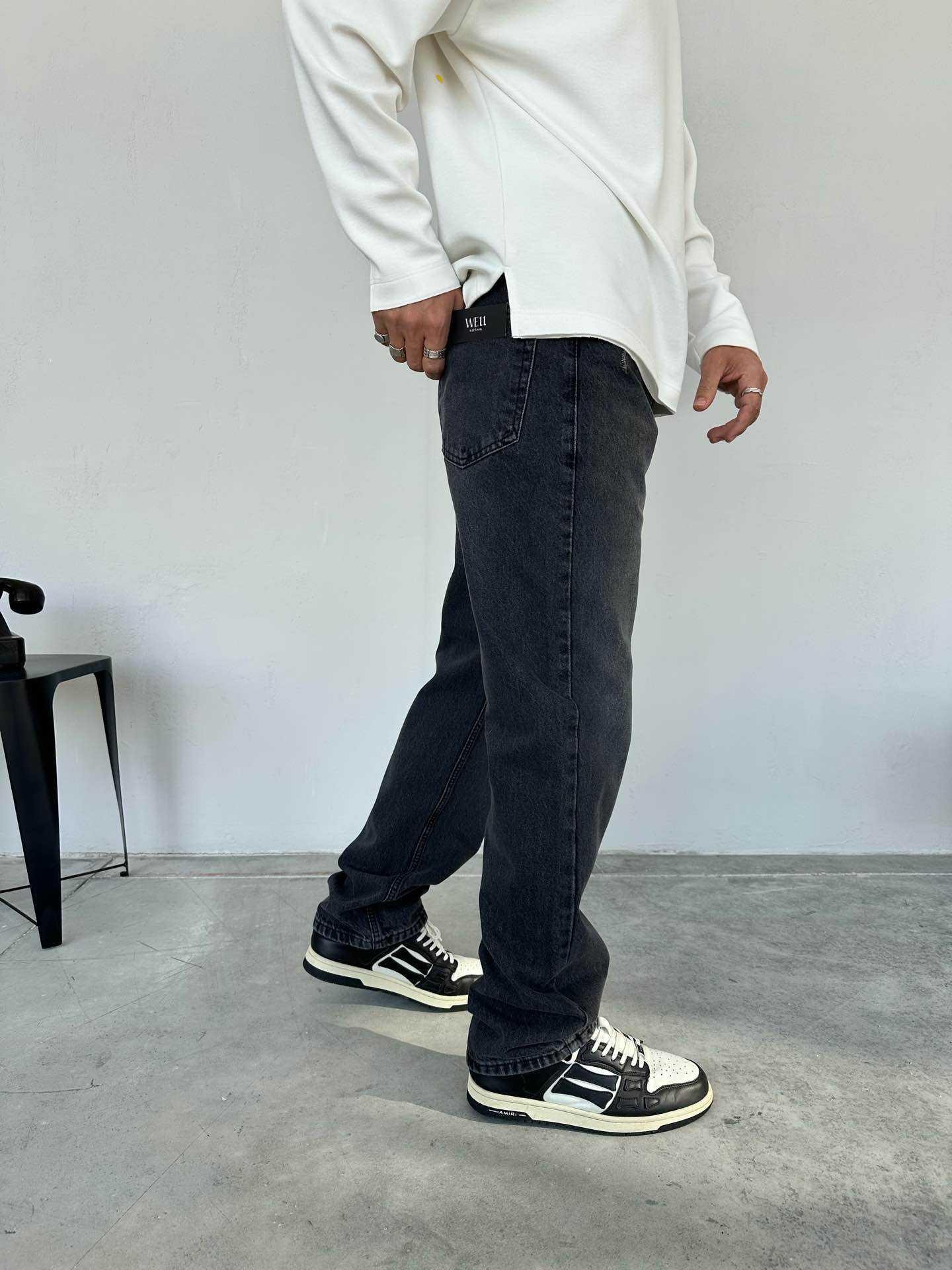Erkek Baggy Kalıp Kot Pantolon - Paça Uzun ve Geniş - Antrasit