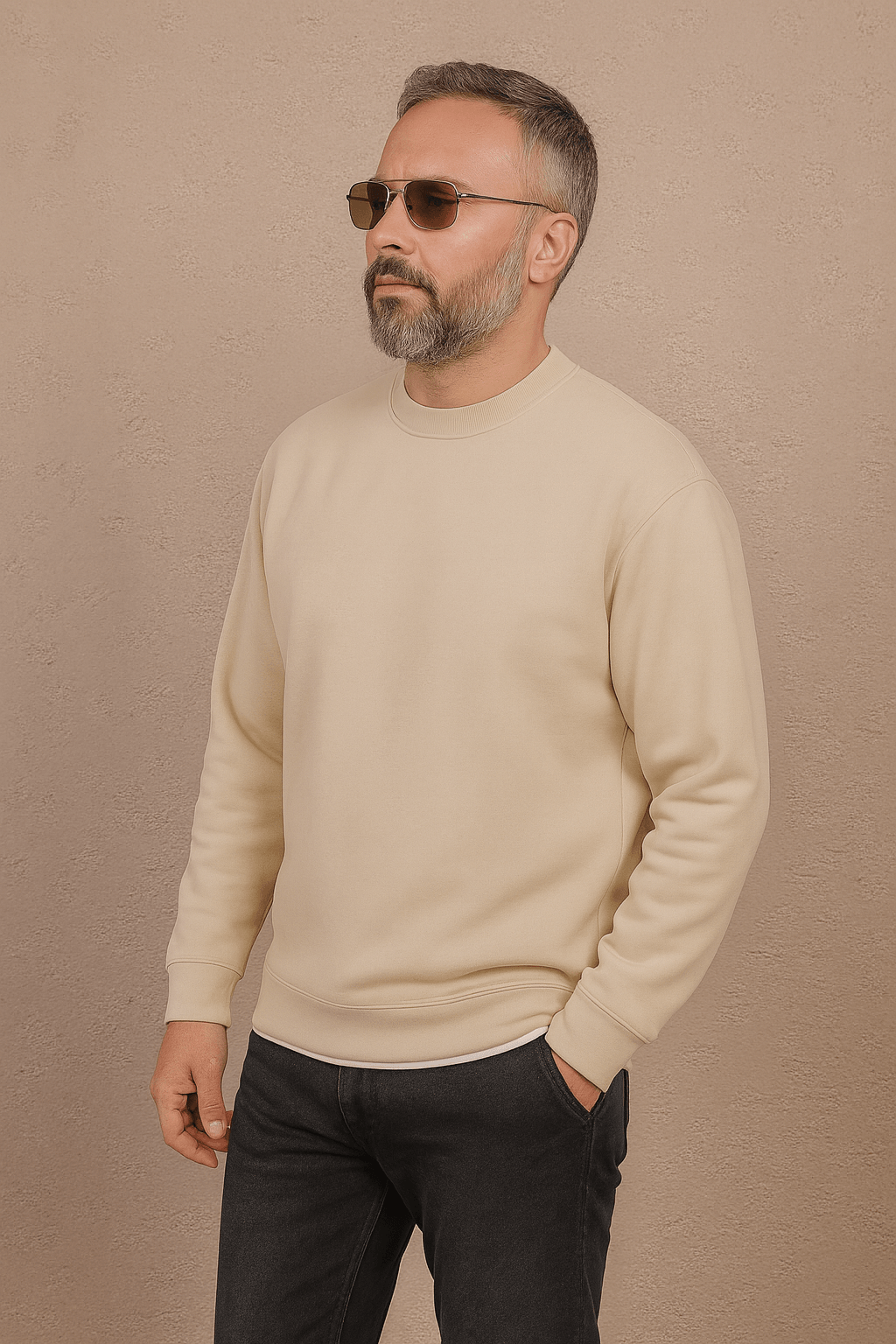 Yaka ve Etek Detaylı Kolu Nakışlı Sweatshirt - Krem