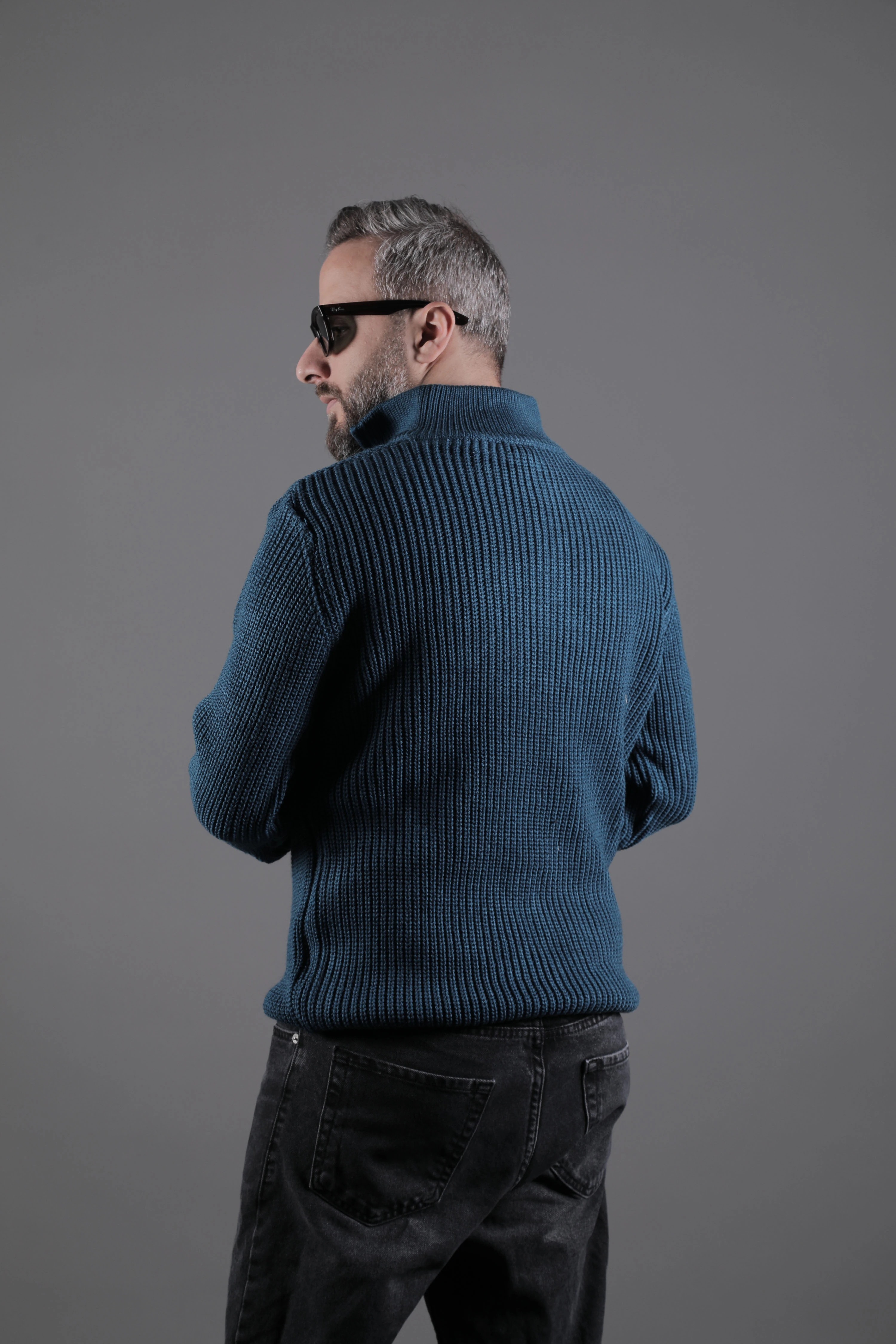 Yarım Fermuarlı Kalın Erkek Kazak - Petrol