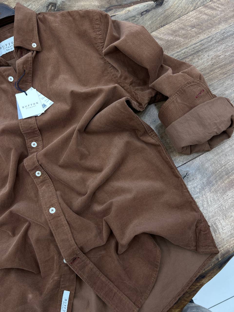 Yıkamalı Erkek Kadife Gömlek - Kahverengi