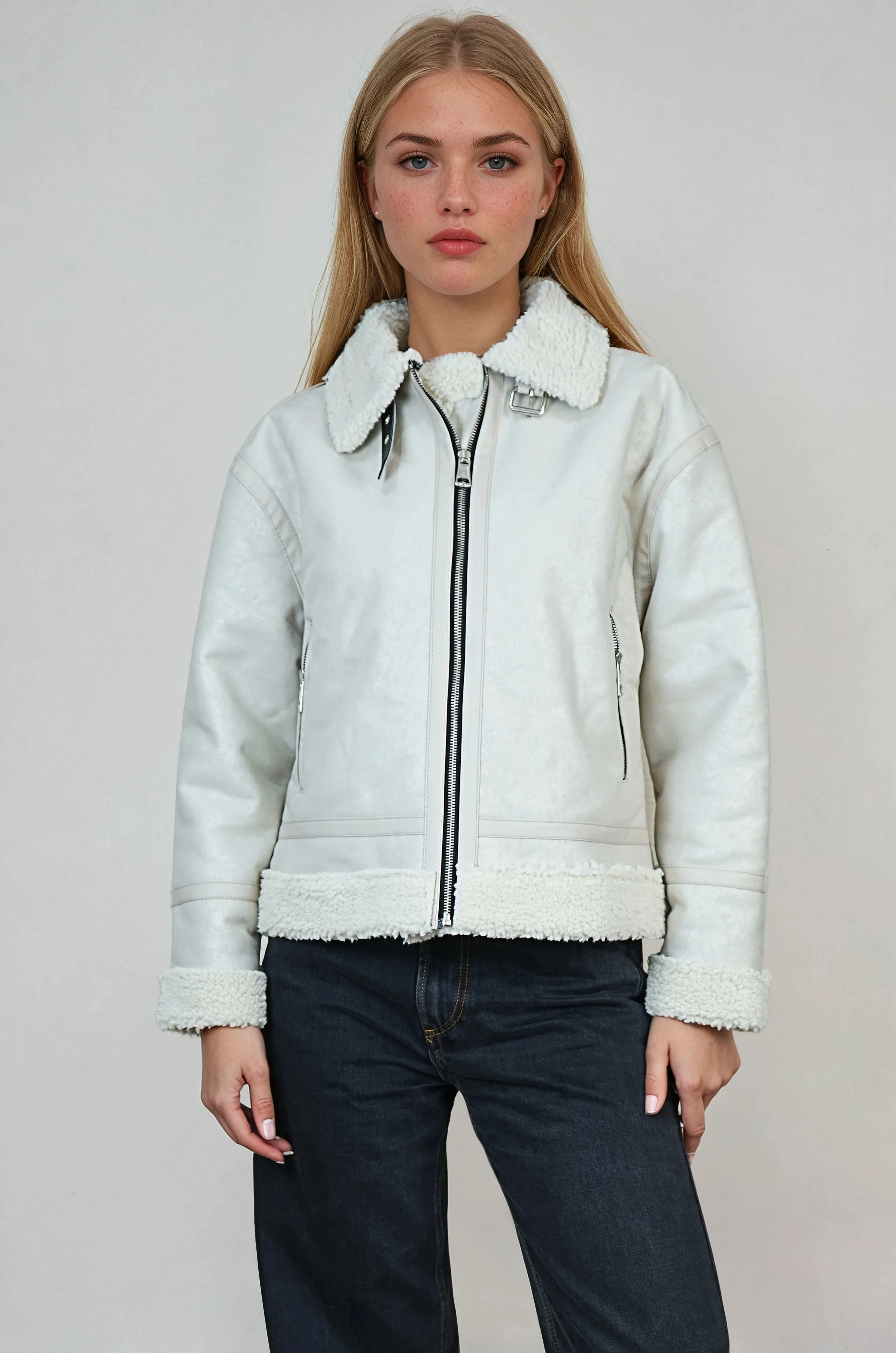 İçi Kürklü Kadın Napa Mont - Bej