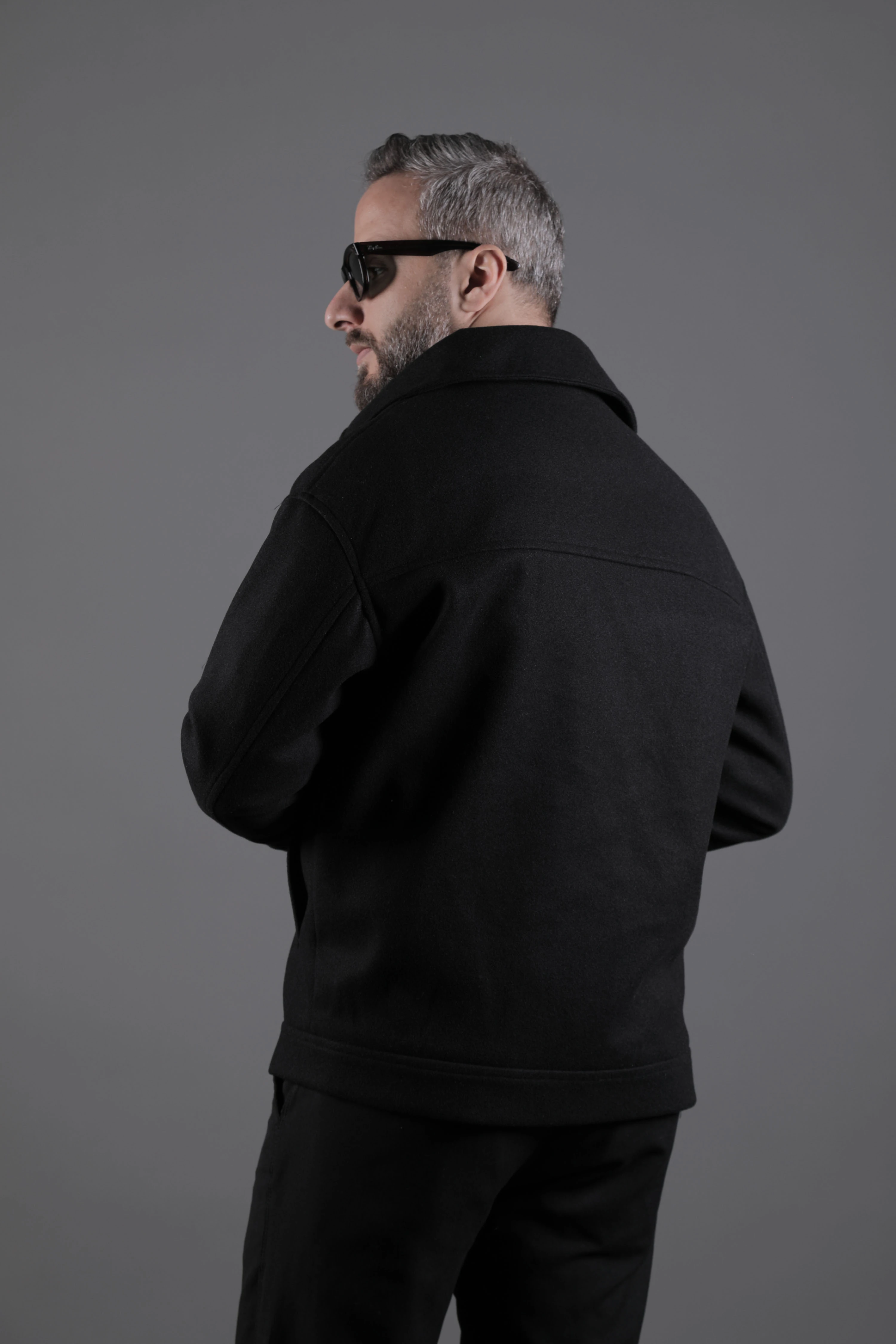 Düz Erkek Kaşe Ceket Mont - Siyah