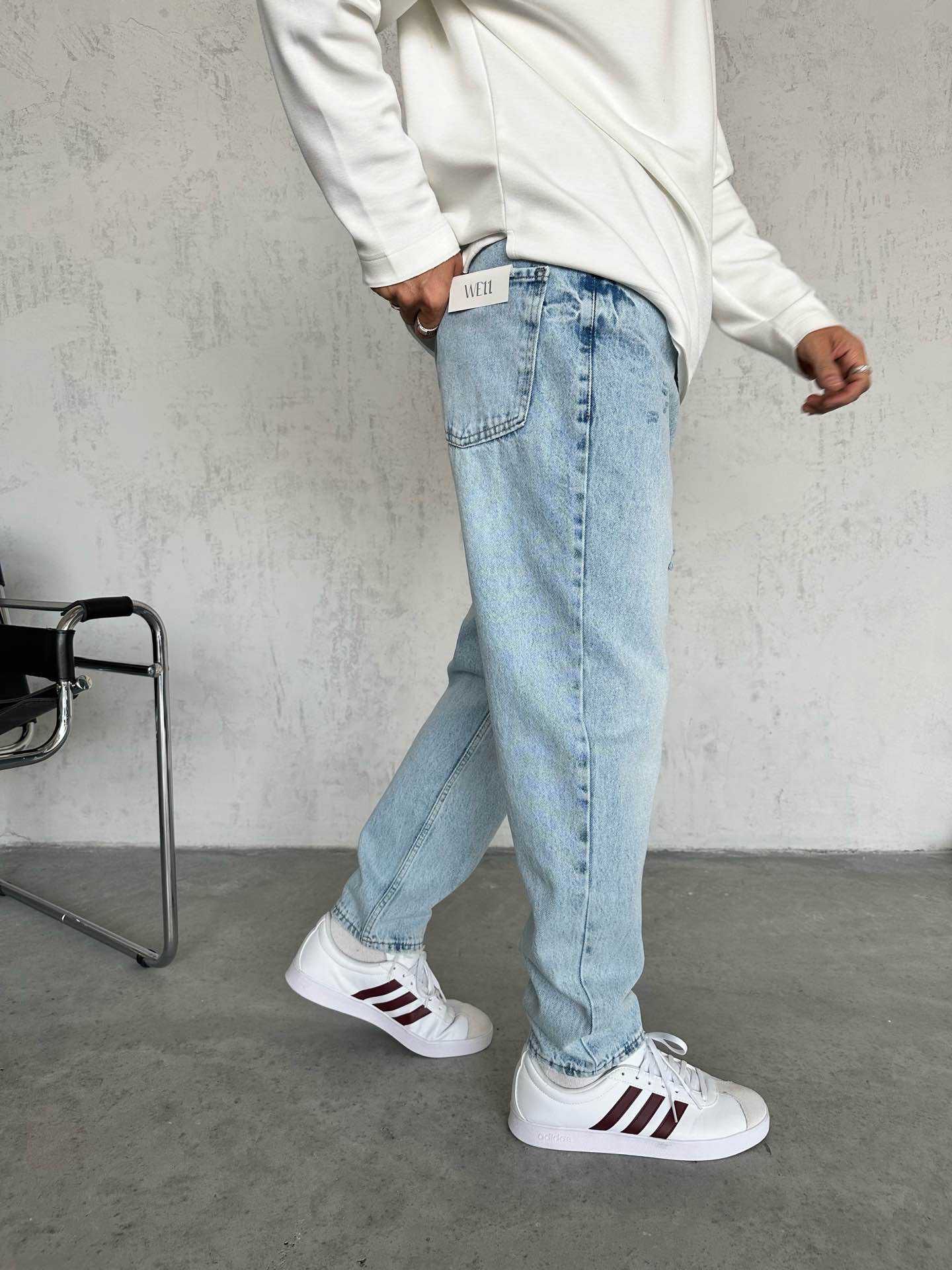 Lazer Detaylı Erkek Boyfriend Kot Pantolon - Buz Mavisi